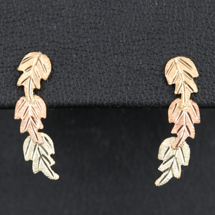 12K Tri-Color Leaf Drop Earrings