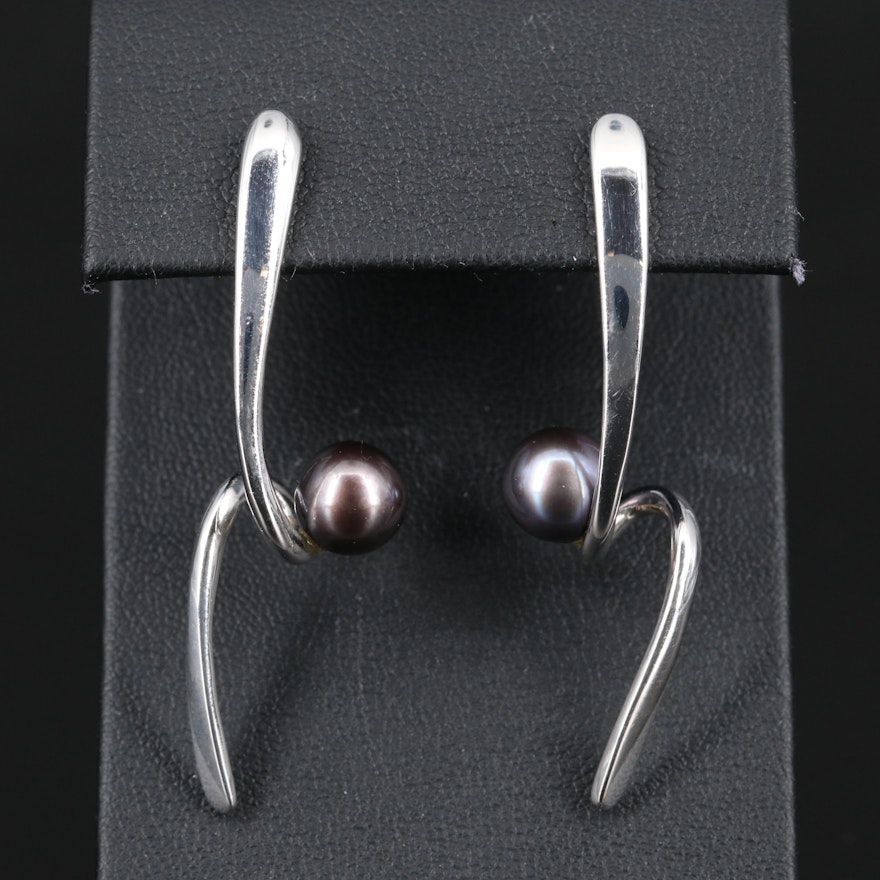 14K Pearl Spiral Drop Earrings