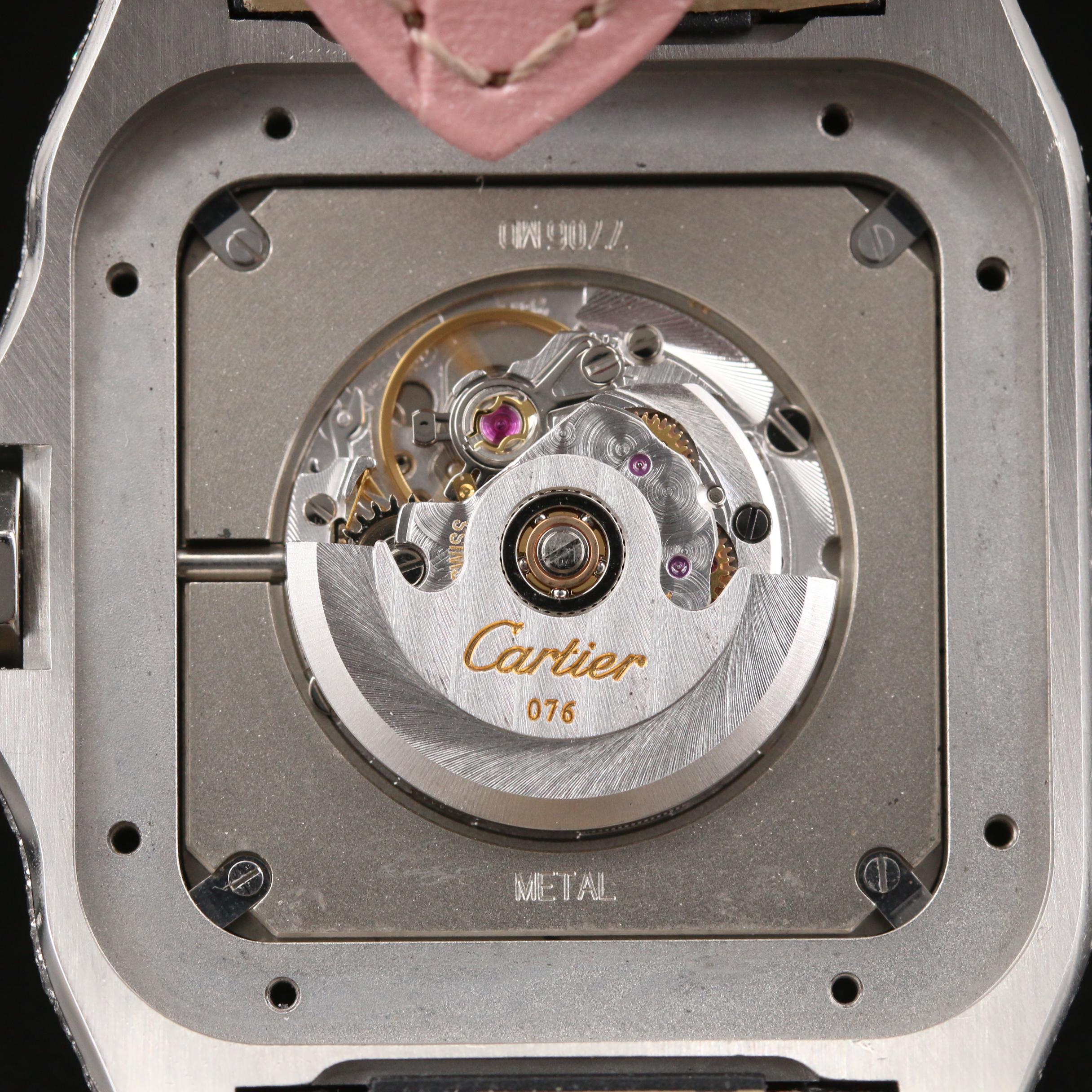 Cartier "Santos 100" Custom 3.71 CTW Diamond Dial and Stainless Steel Watch