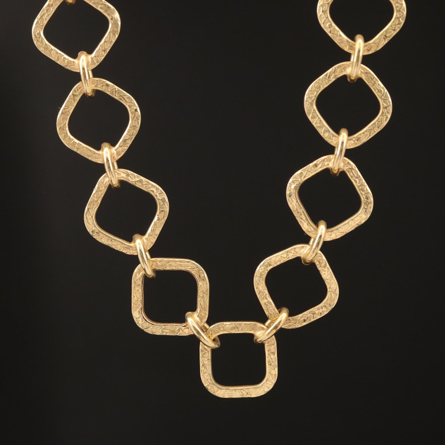 14K Textured Square Link Necklace