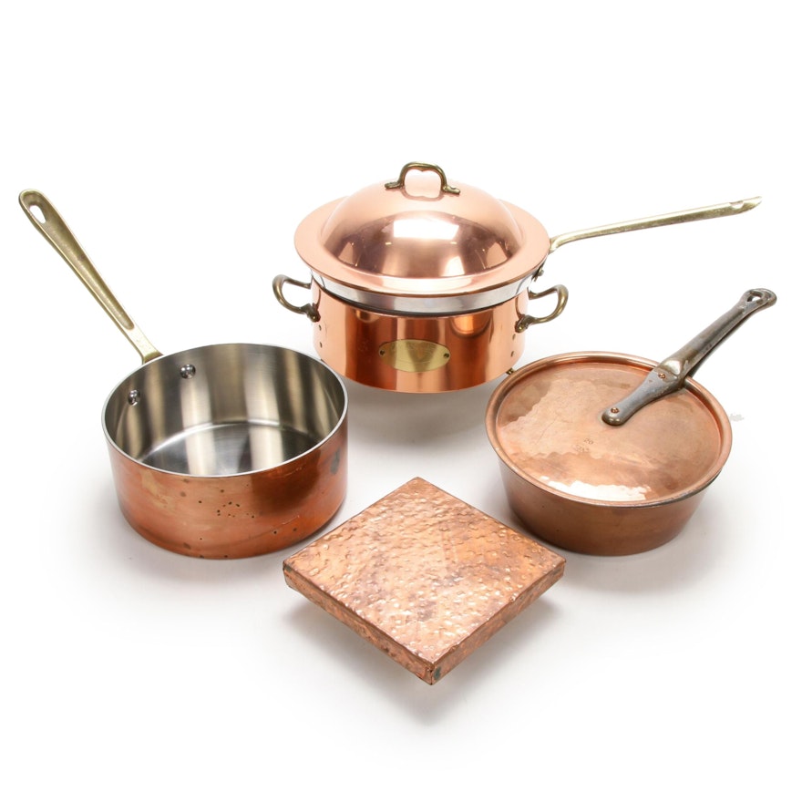 Cordon Bleu And Other Copper Pots and Trivet, Late 20th Century