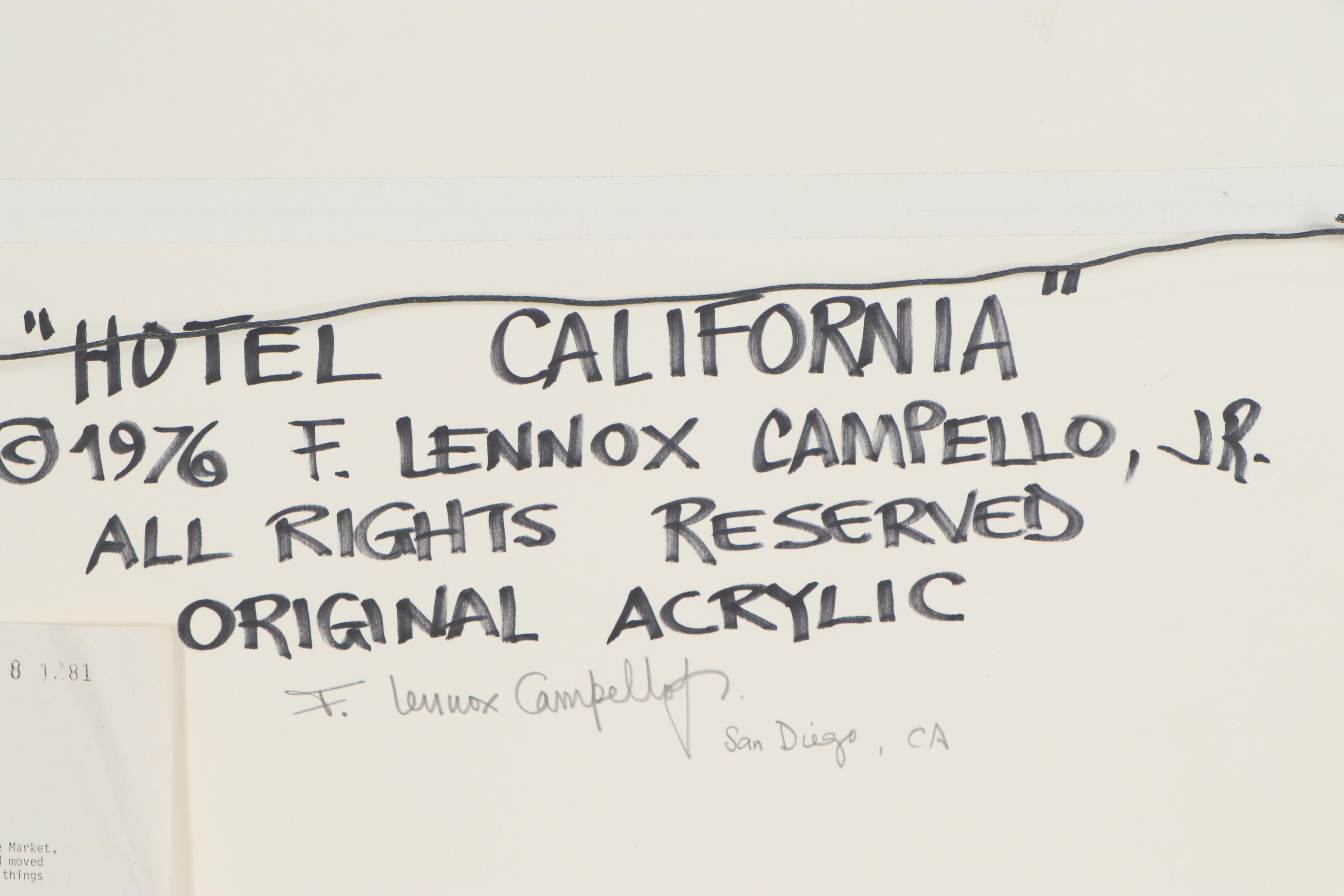 F. Lennox Campello Jr. Acrylic Painting "Hotel California," 1976