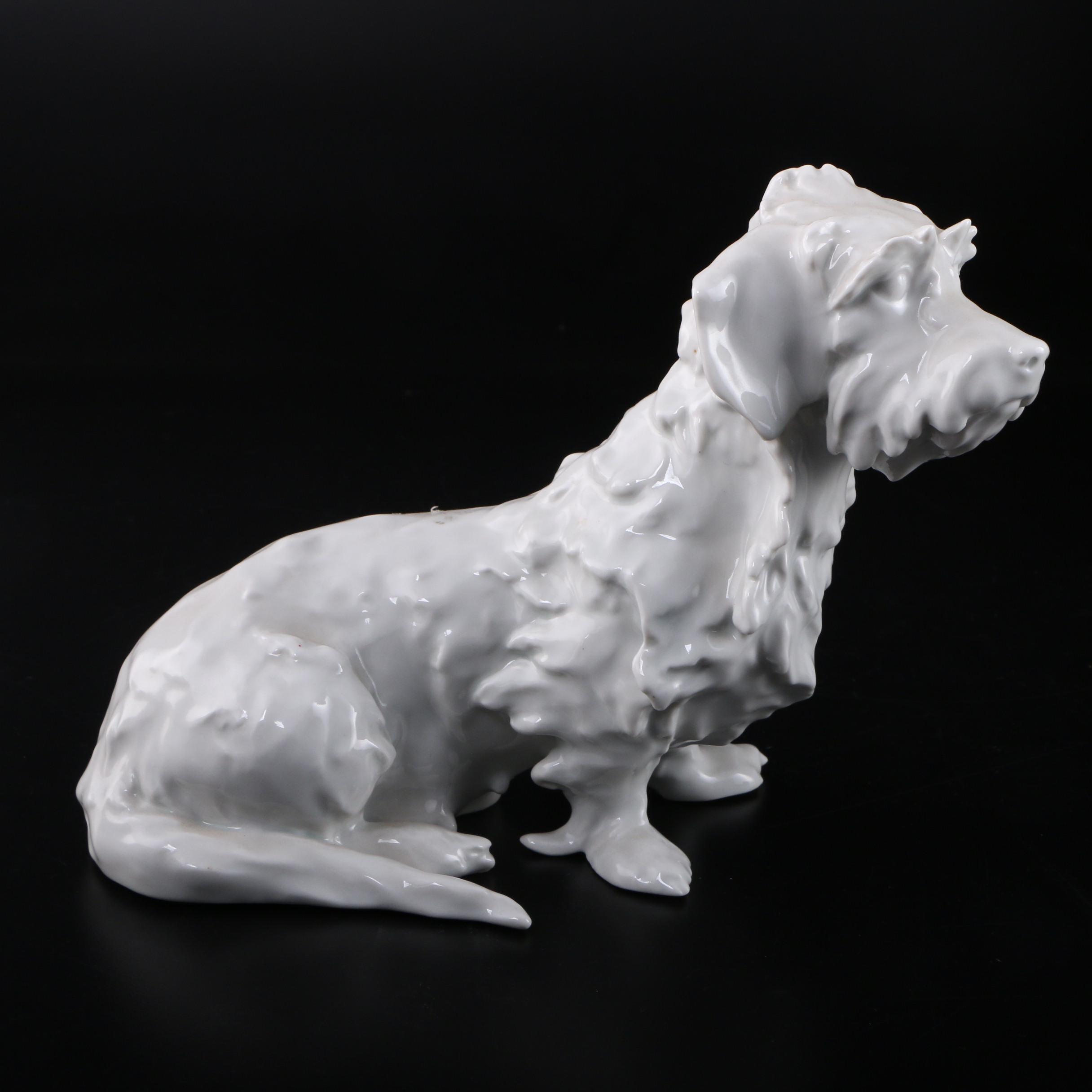 Herend White Porcelain Dachshund Figurine