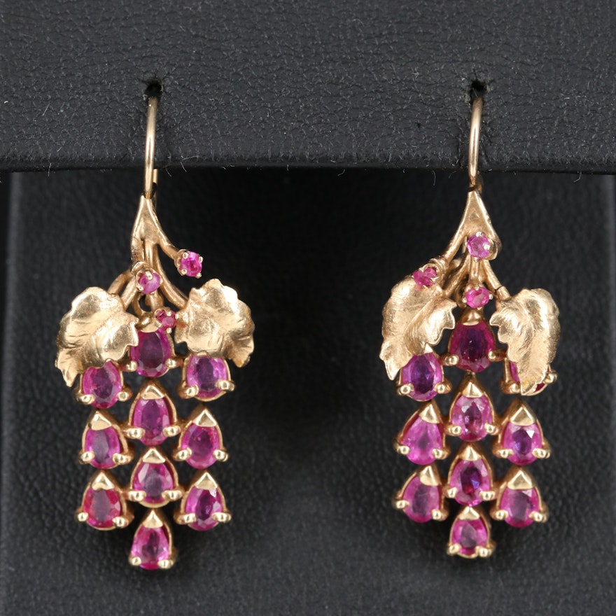 14K Ruby Grape Cluster Earrings