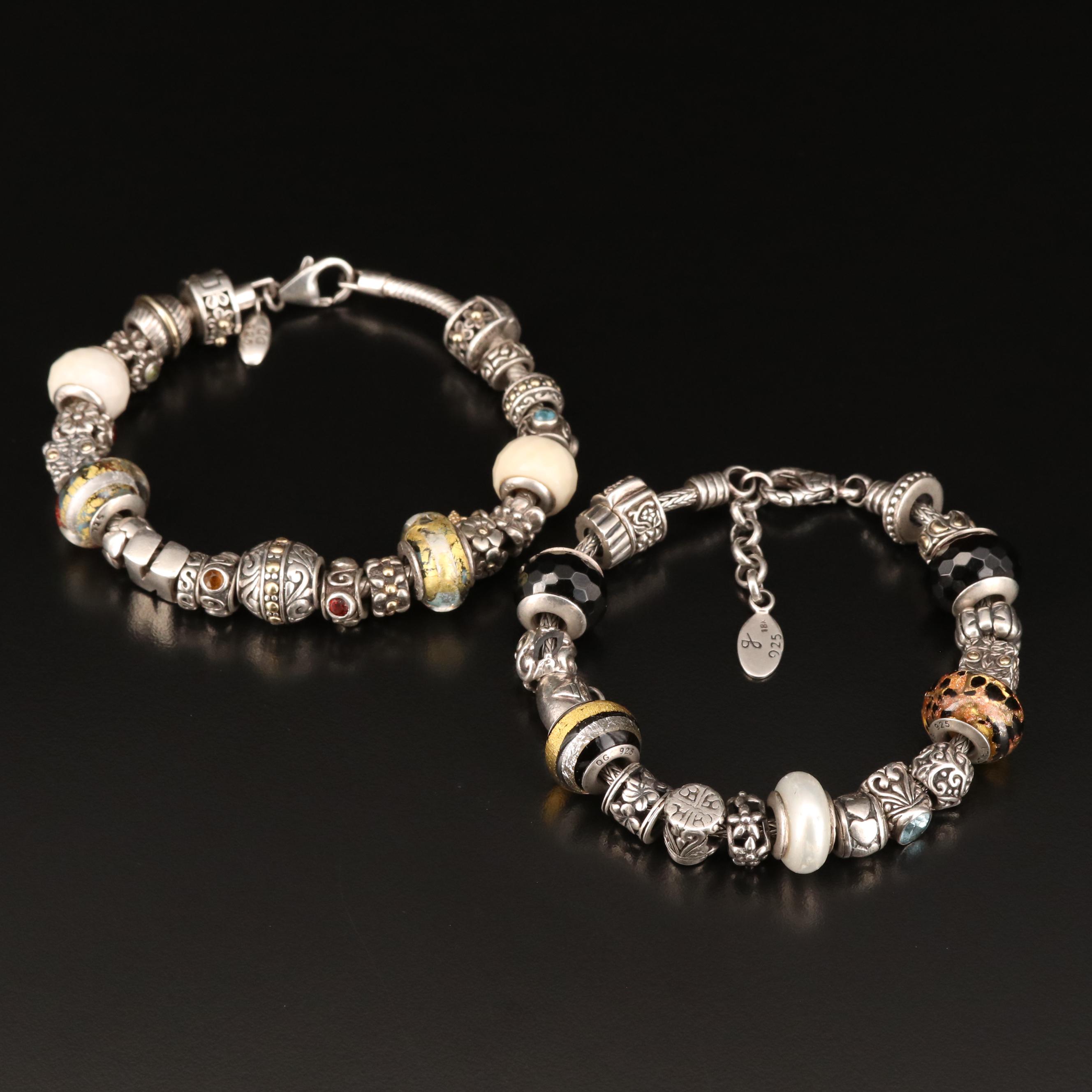 Samuel B Sterling Charm Bracelets with 14K, 18K and Topaz Accents