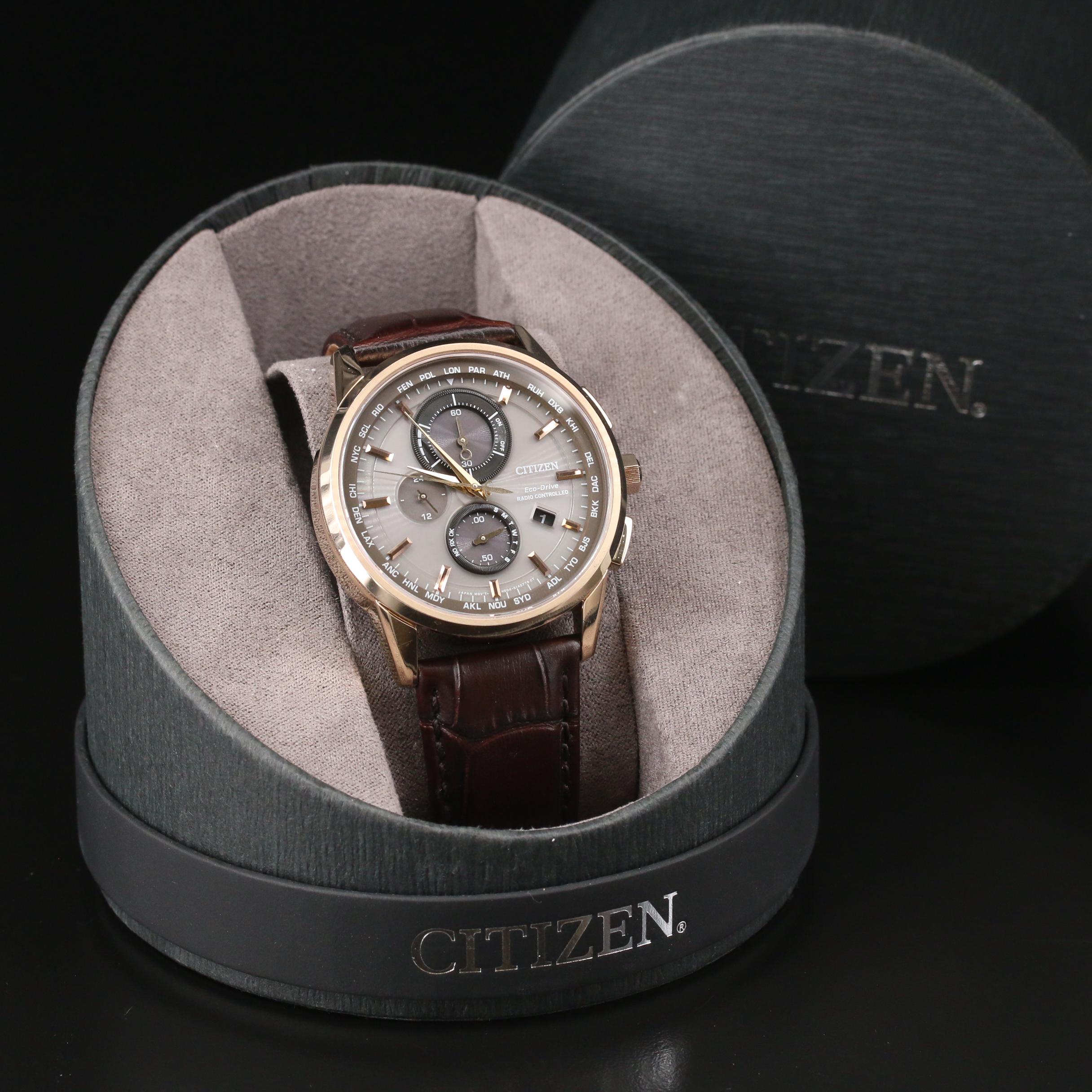 Citizen Eco-Drive World Chronograph A-T Rose Gold Tone Quartz Watch