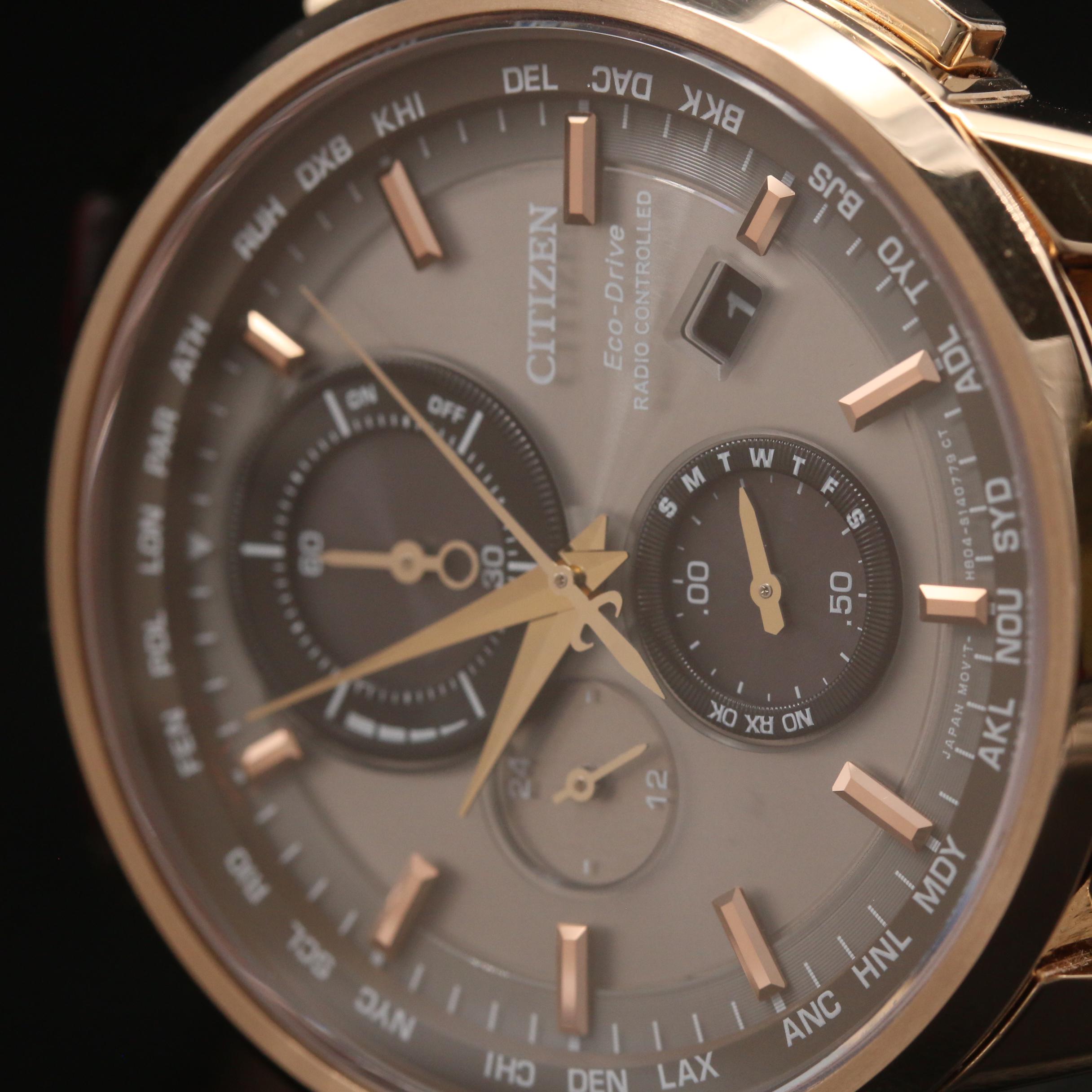 Citizen Eco-Drive World Chronograph A-T Rose Gold Tone Quartz Watch
