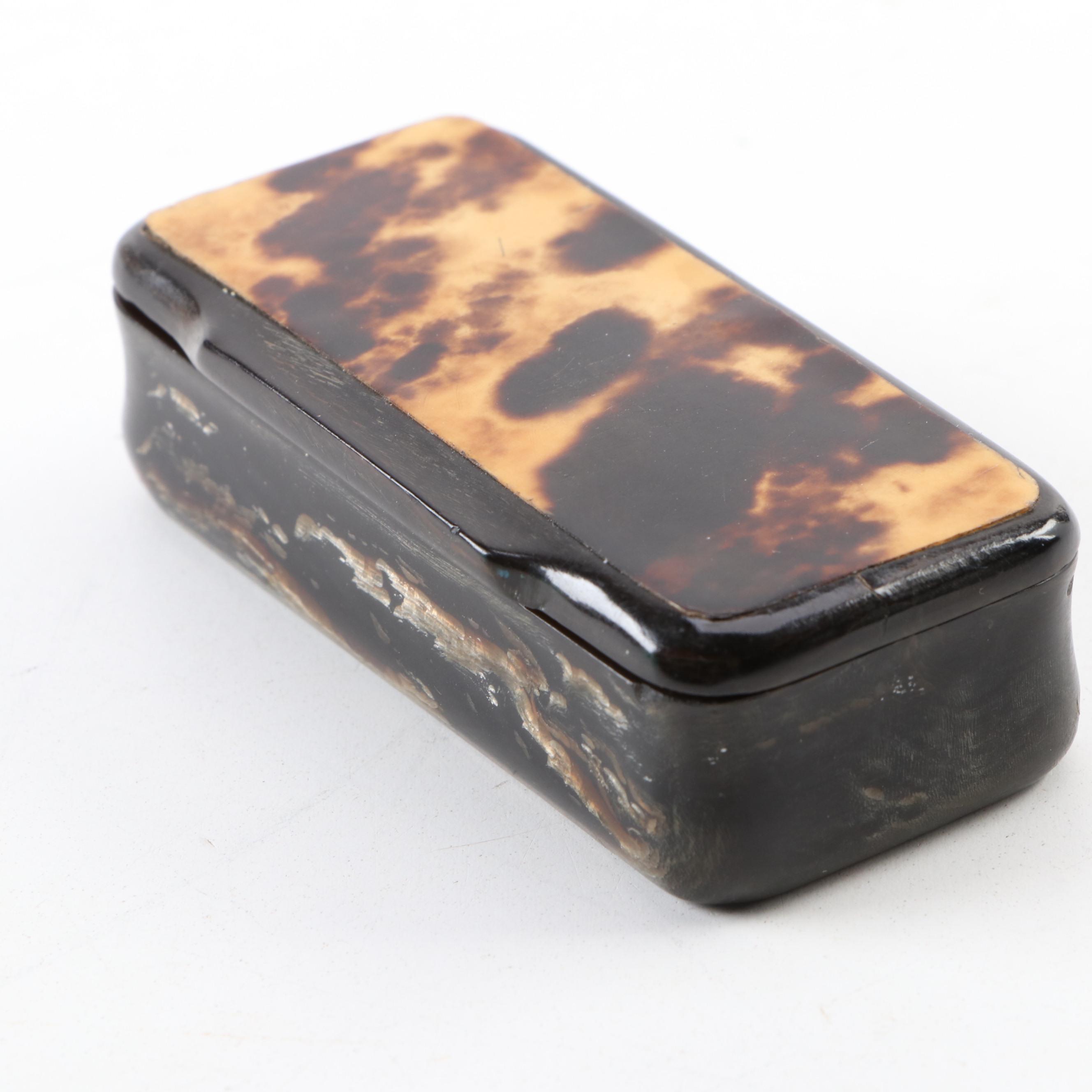 Carved Horn and Tortoiseshell Snuff Box, 19th Century