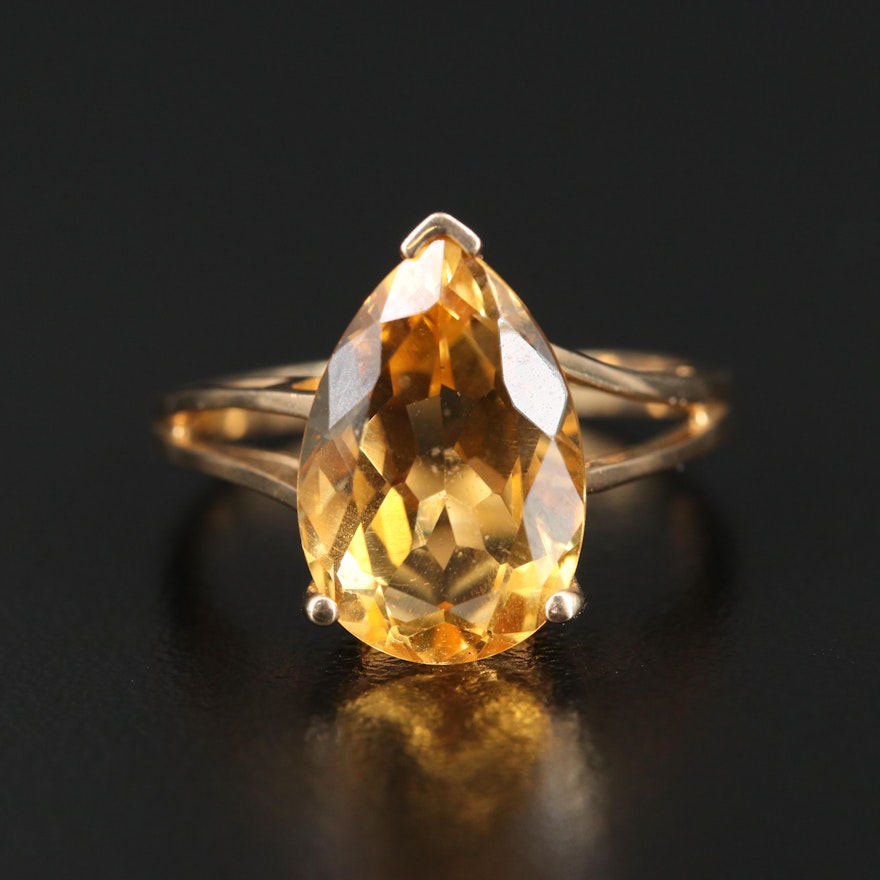 Sterling Silver Citrine Teardrop Ring