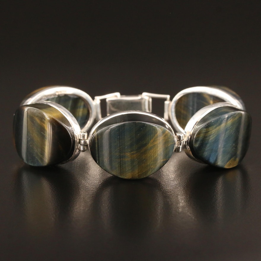 Sterling Tiger's Eye Panel Bracelet