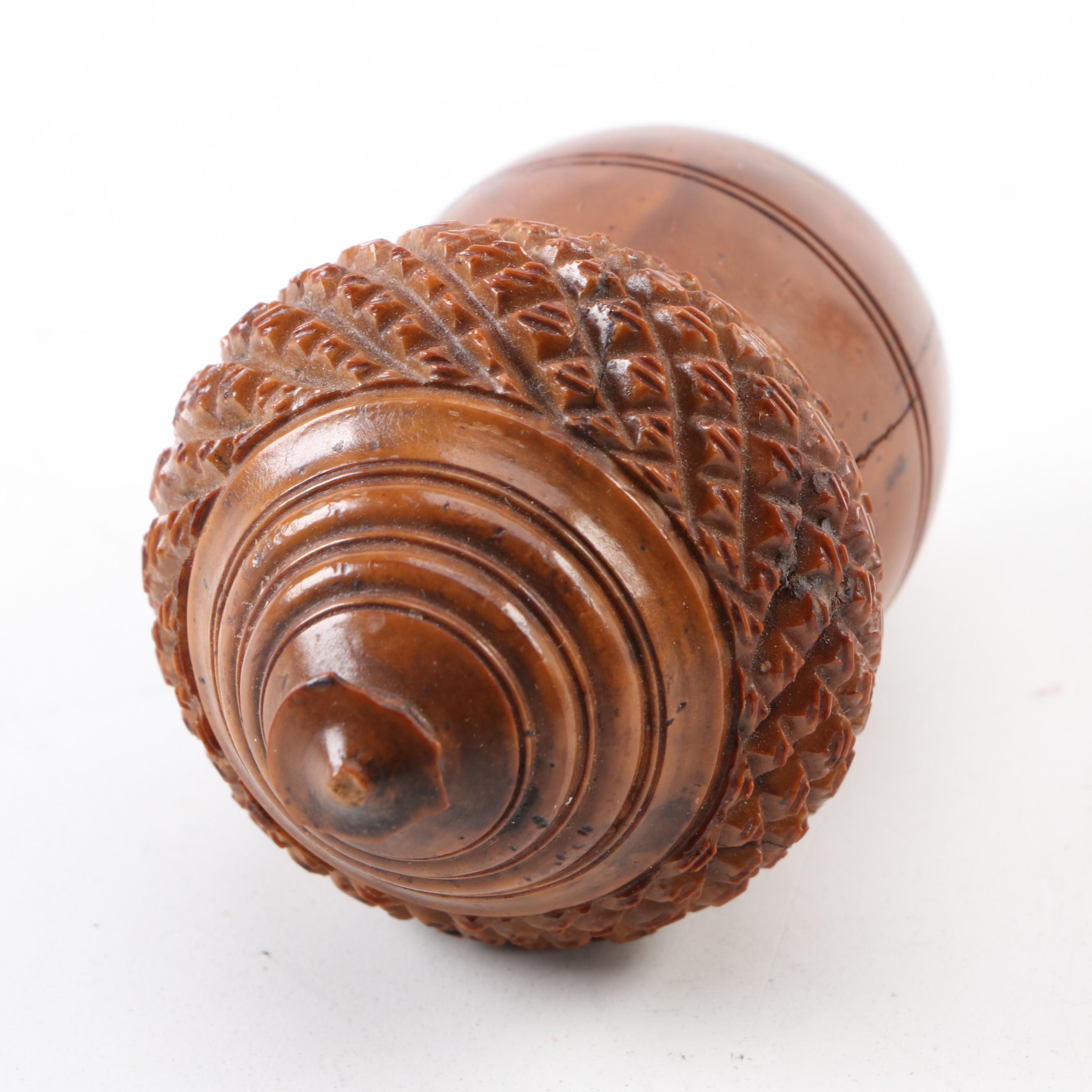 English Carved Coquilla Nut Acorn Form Nutmeg Grater, Antique