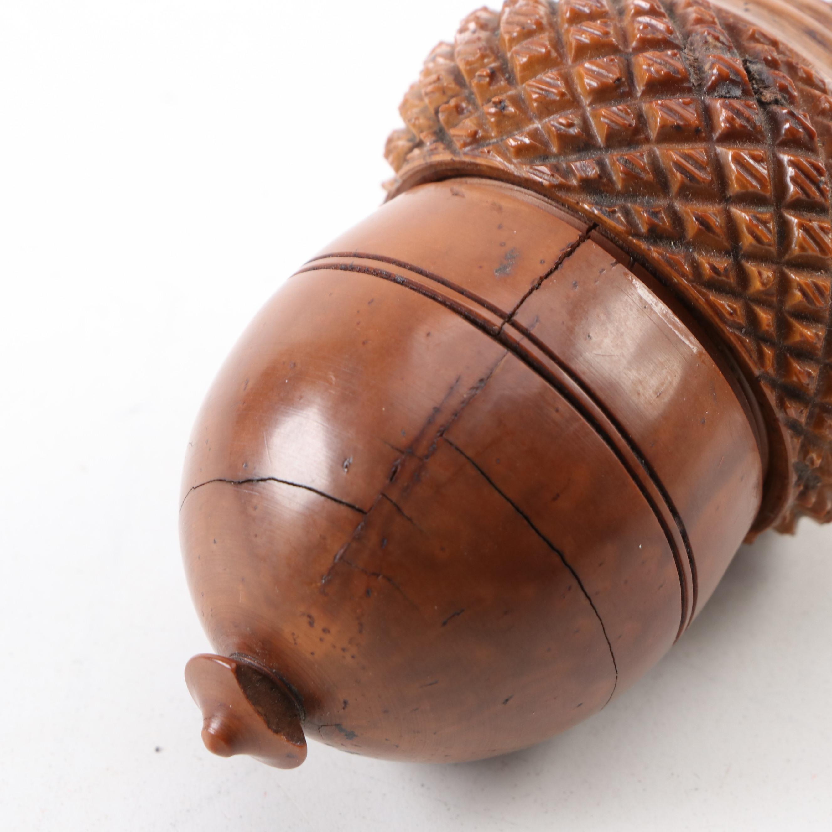 English Carved Coquilla Nut Acorn Form Nutmeg Grater, Antique
