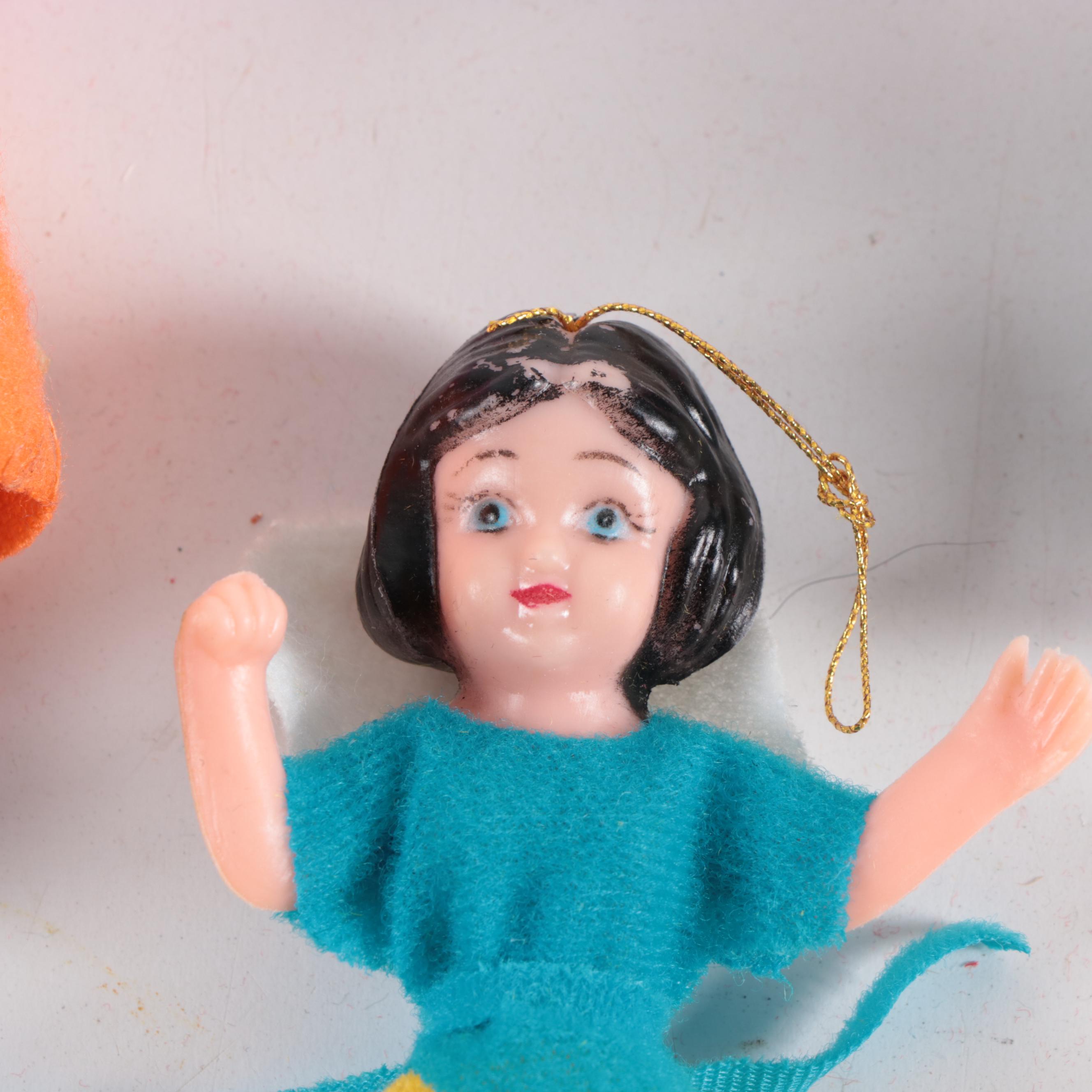 Walt Disney "Snow White and the Seven Dwarfs" Felted Ornaments, 1960s