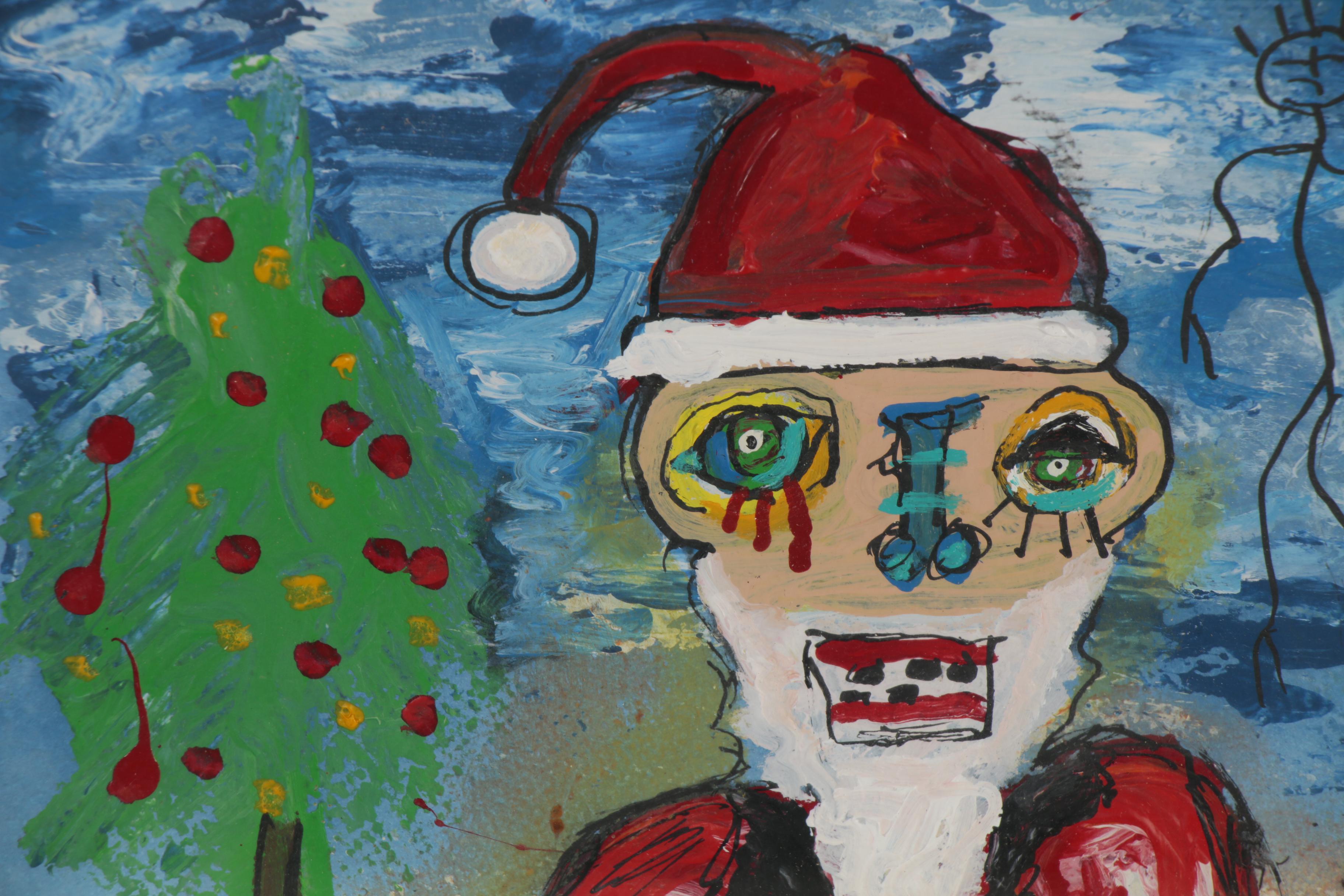 Louis Vuittonet Folk Art Mixed Media Painting of Santa Claus, 21st Century