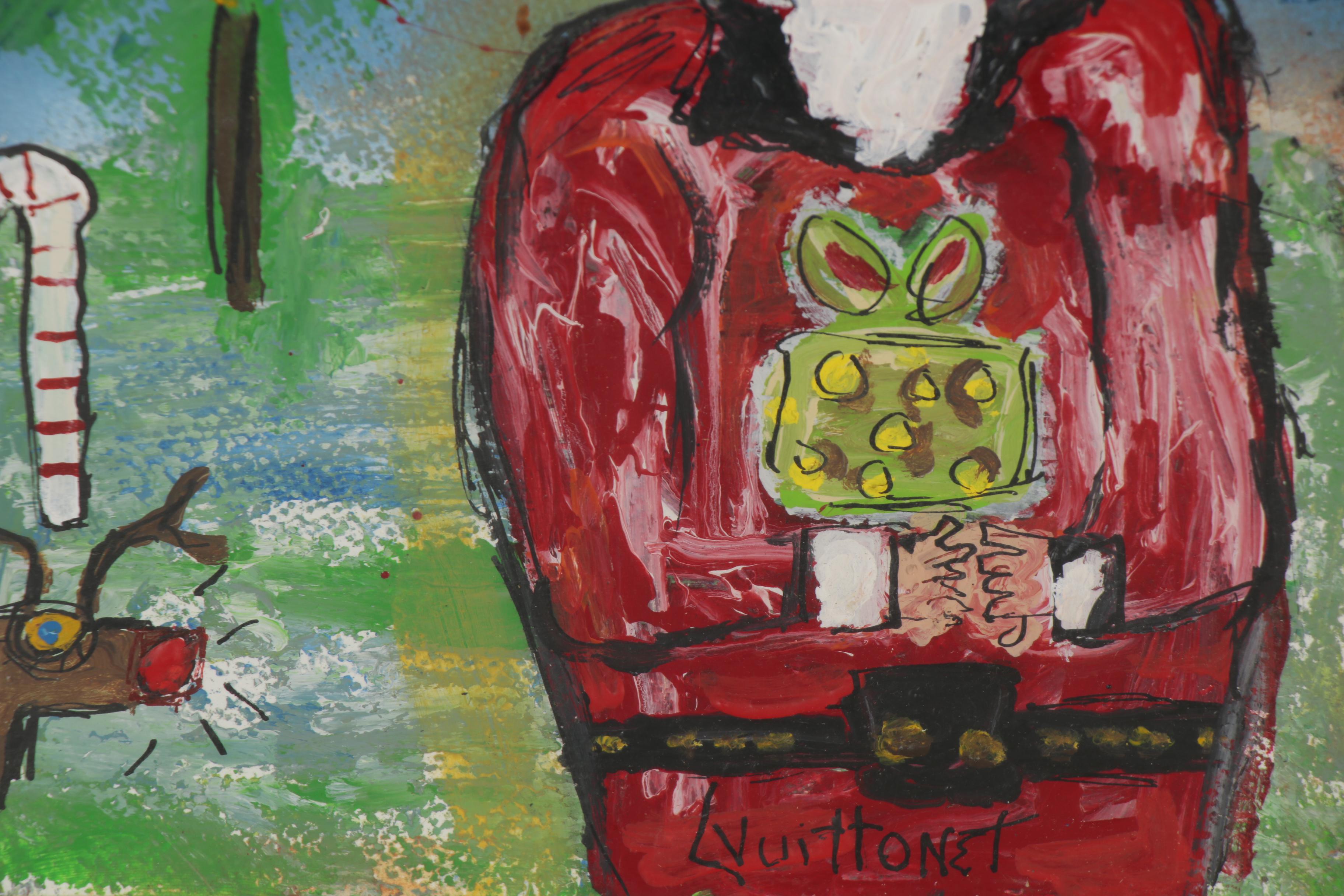 Louis Vuittonet Folk Art Mixed Media Painting of Santa Claus, 21st Century