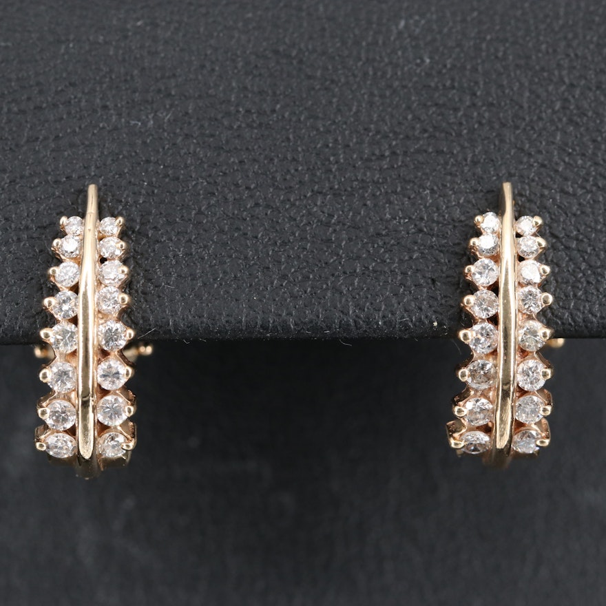 14K Diamond J-Hoop Earrings