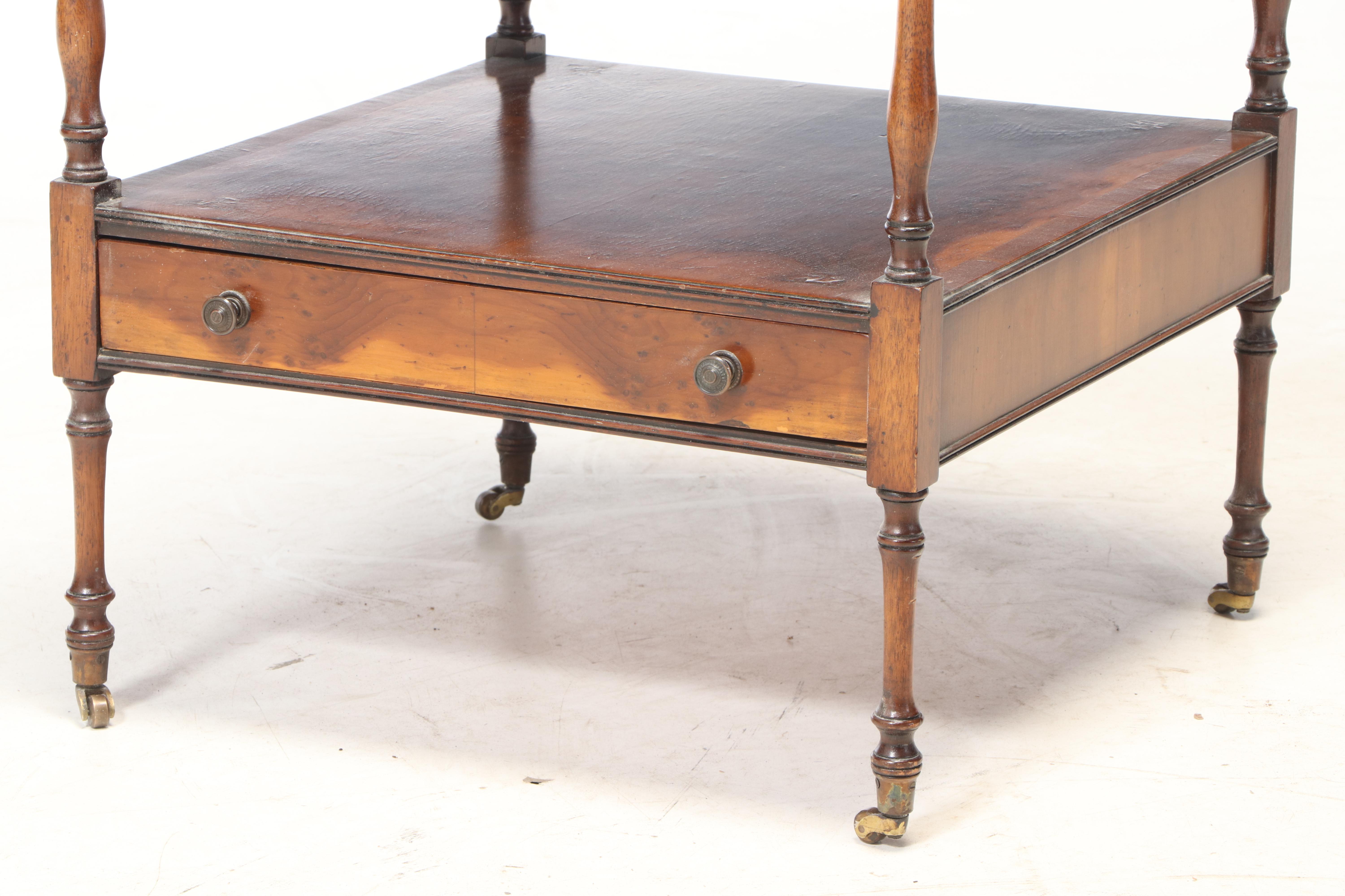 Regency Style Burr Yew and Crossbanded Two-Tier Side Table, 20th Century