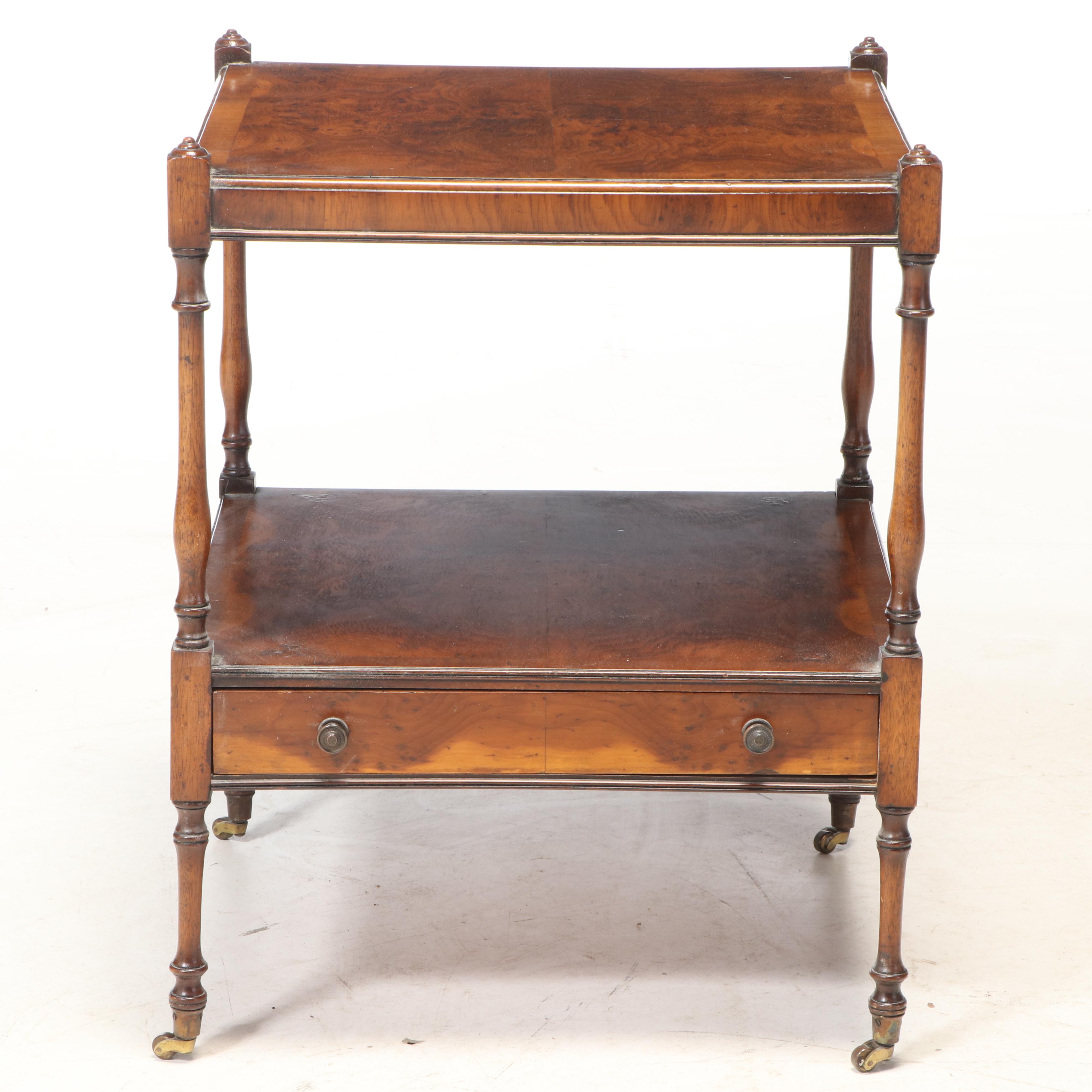 Regency Style Burr Yew and Crossbanded Two-Tier Side Table, 20th Century