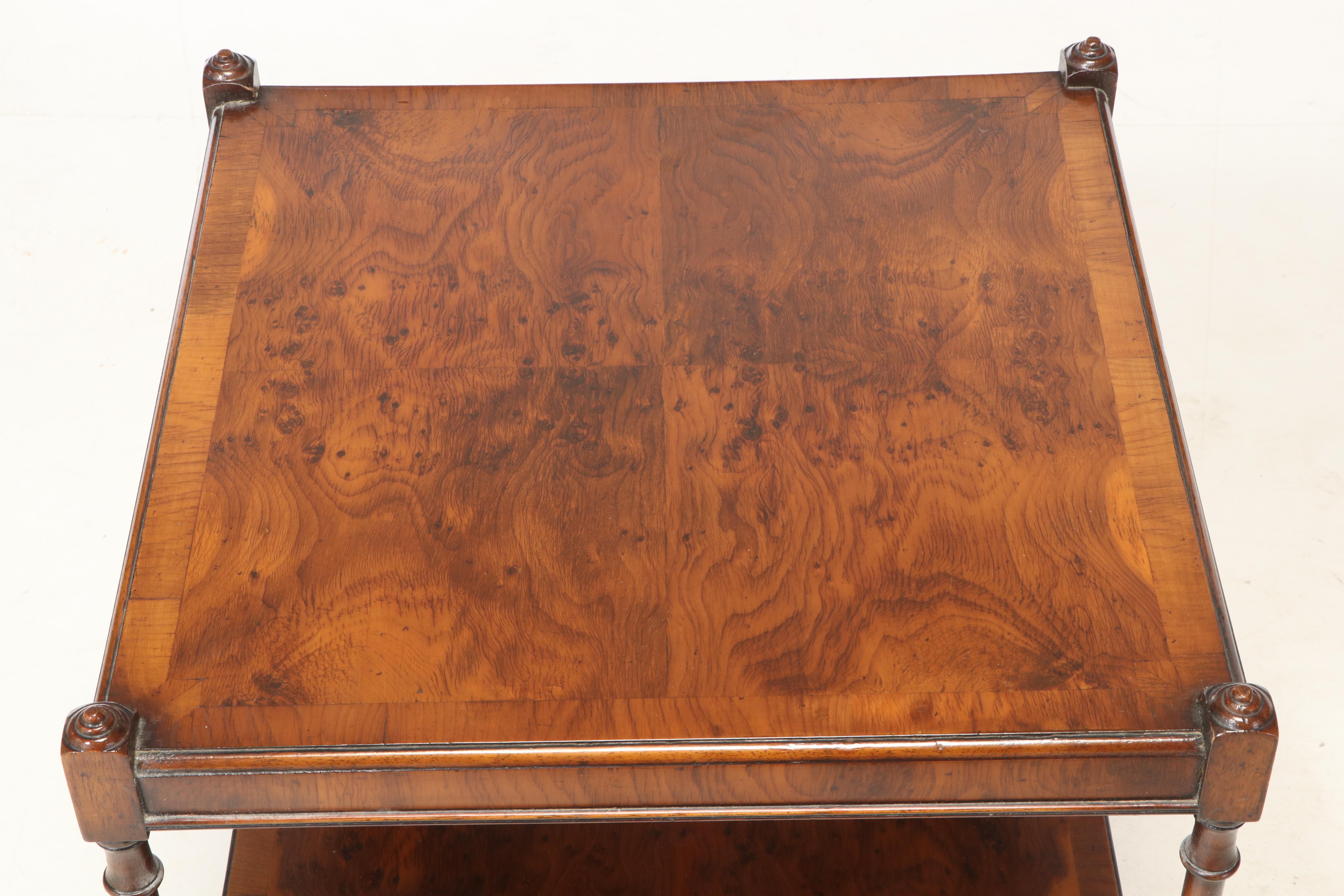 Regency Style Burr Yew and Crossbanded Two-Tier Side Table, 20th Century