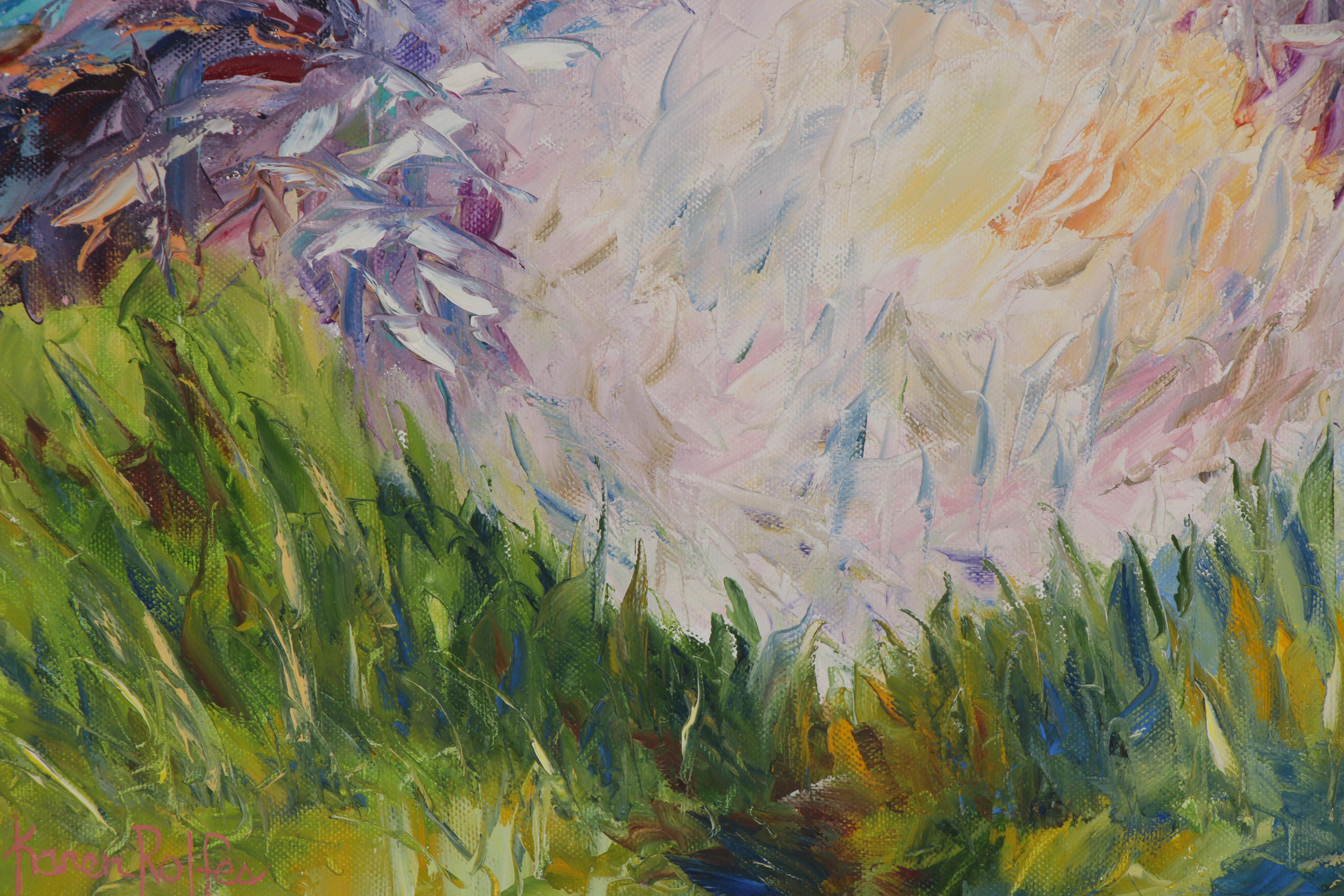 Karen Rolfes Oil Painting of a Rooster, 21st Century