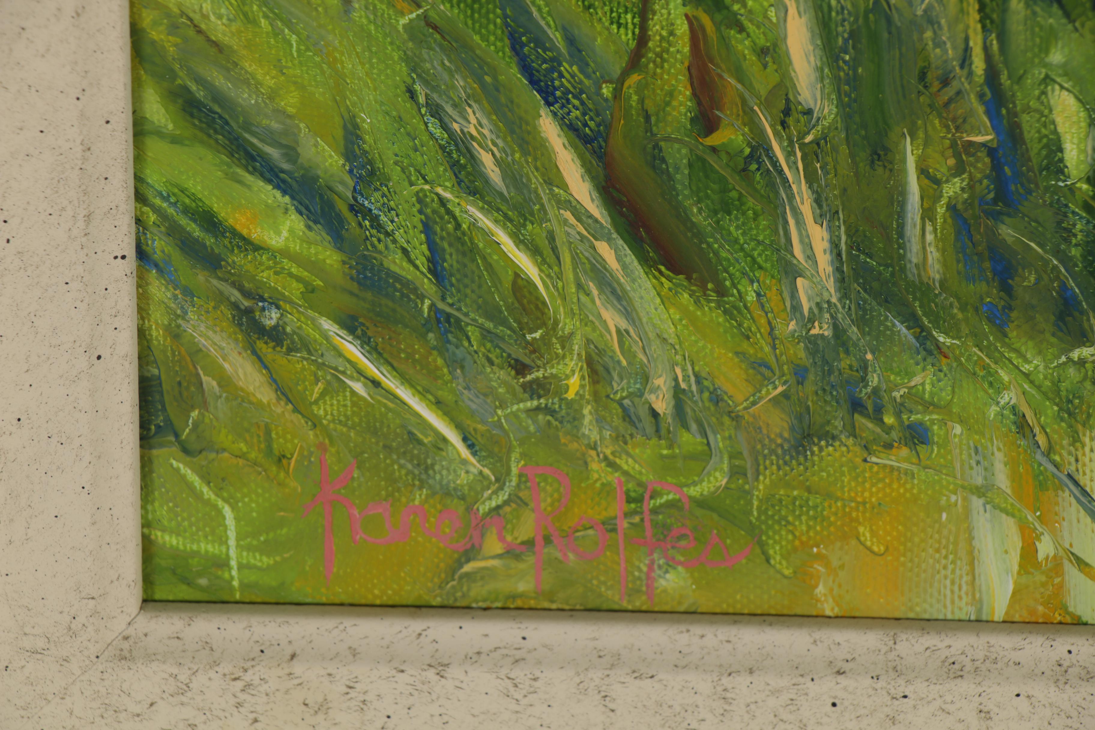 Karen Rolfes Oil Painting of a Rooster, 21st Century