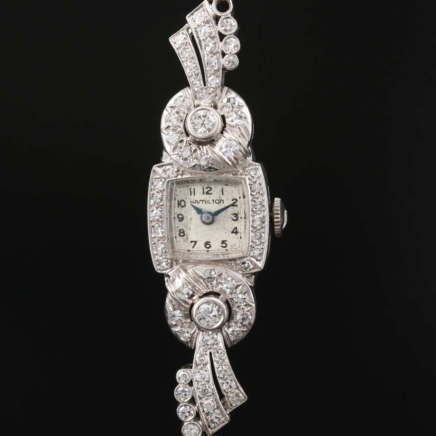 Vintage Hamilton Platinum and 1.25 CTW Diamond Stem Wind Wristwatch