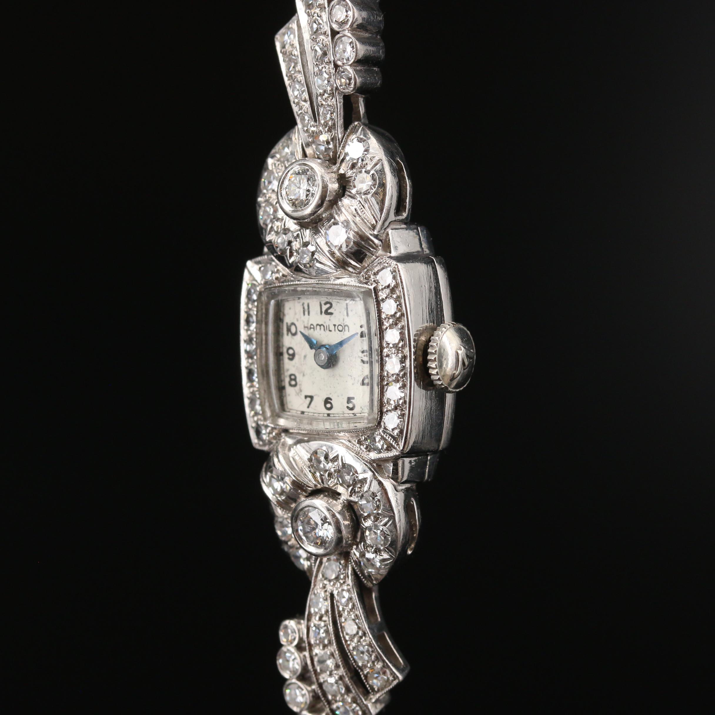 Vintage Hamilton Platinum and 1.25 CTW Diamond Stem Wind Watch