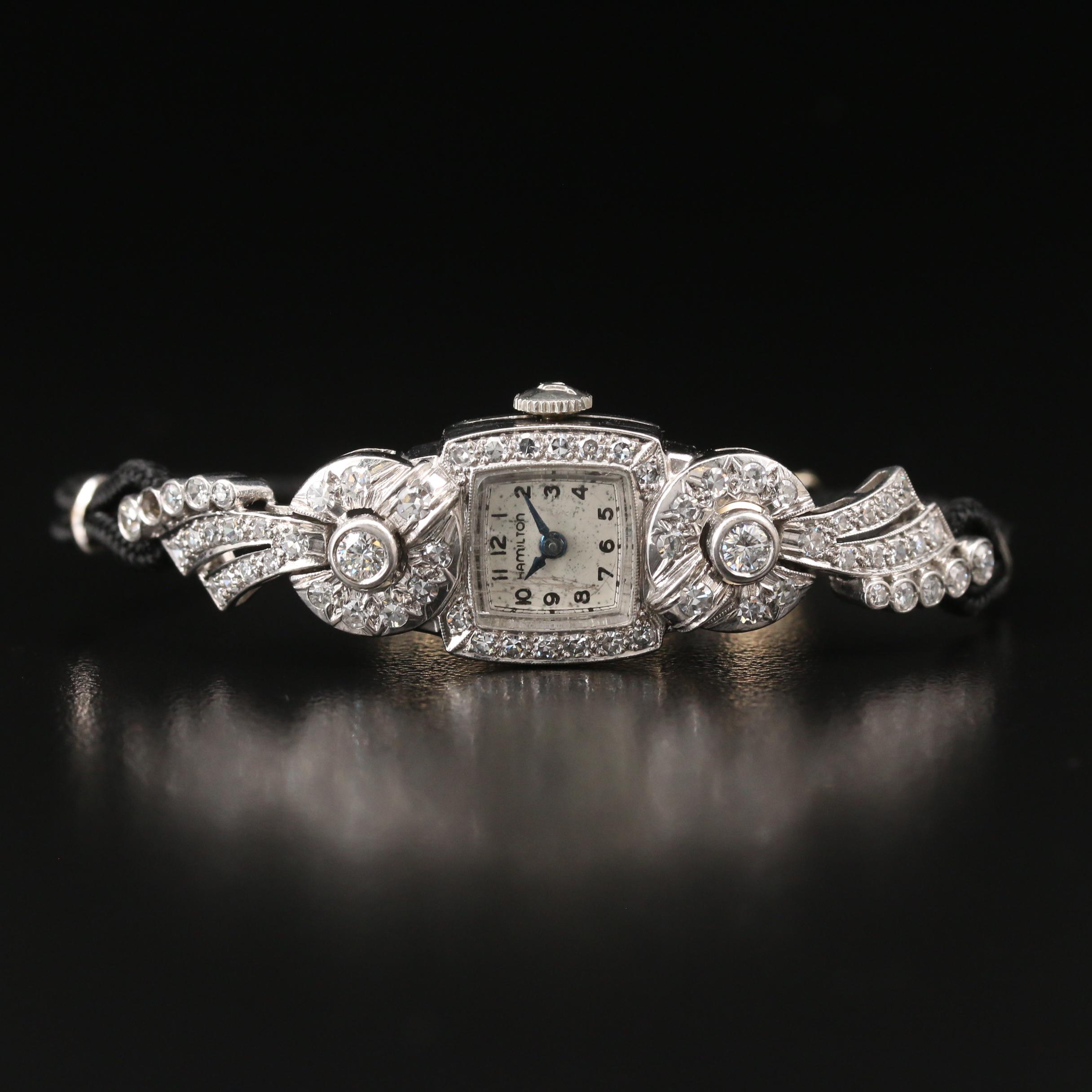 Vintage Hamilton Platinum and 1.25 CTW Diamond Stem Wind Watch