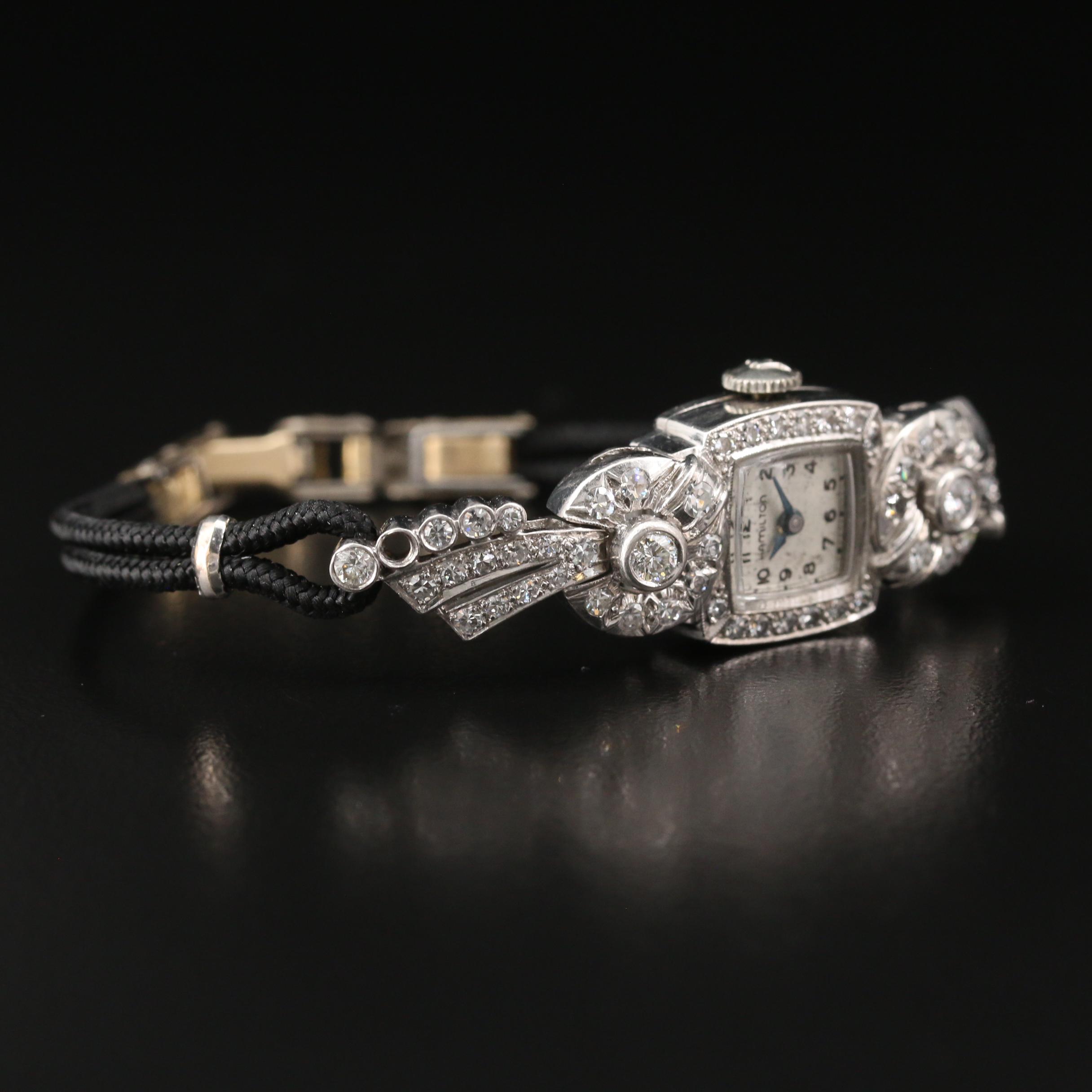 Vintage Hamilton Platinum and 1.25 CTW Diamond Stem Wind Watch