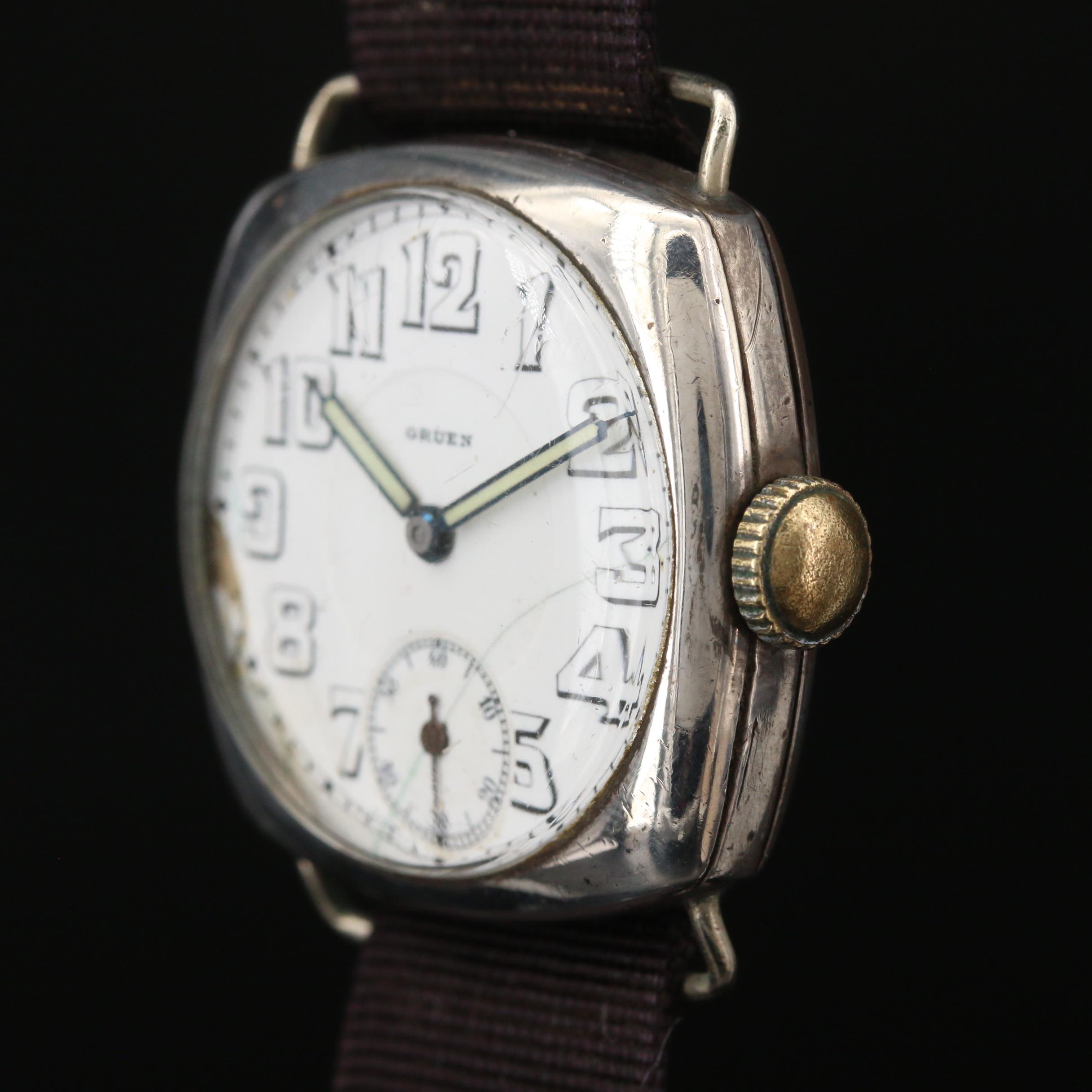 Vintage Gruen Watch Specialties Co. Sterling Silver Trench Watch