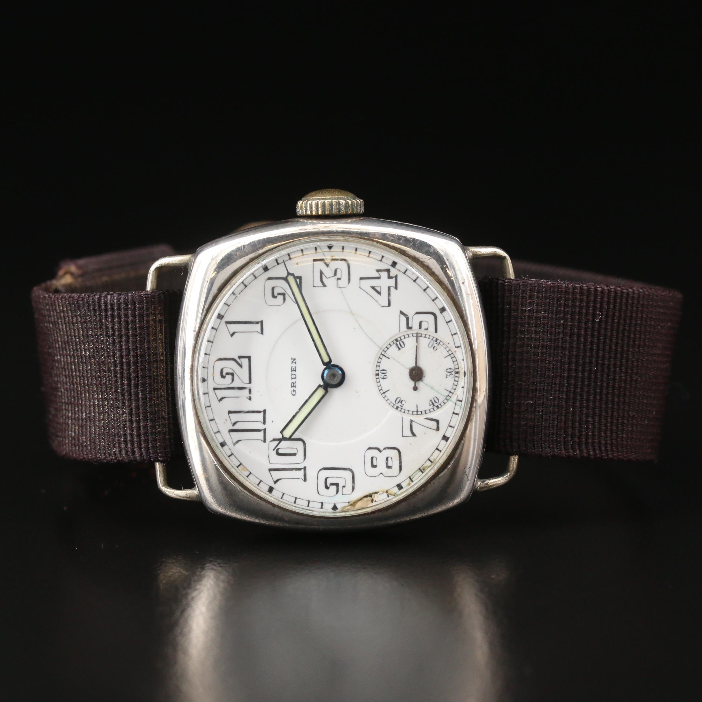 Vintage Gruen Watch Specialties Co. Sterling Silver Trench Watch