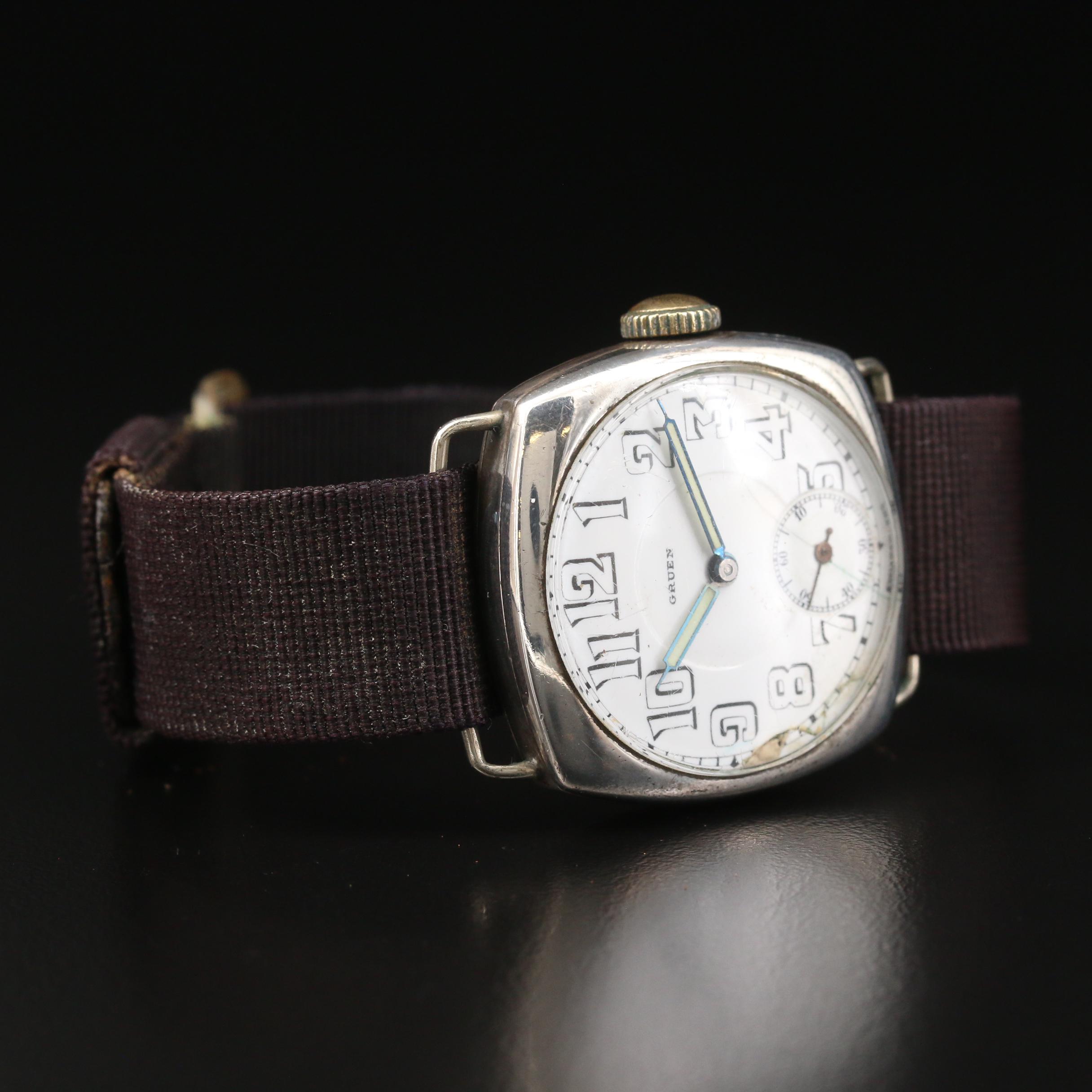 Vintage Gruen Watch Specialties Co. Sterling Silver Trench Watch