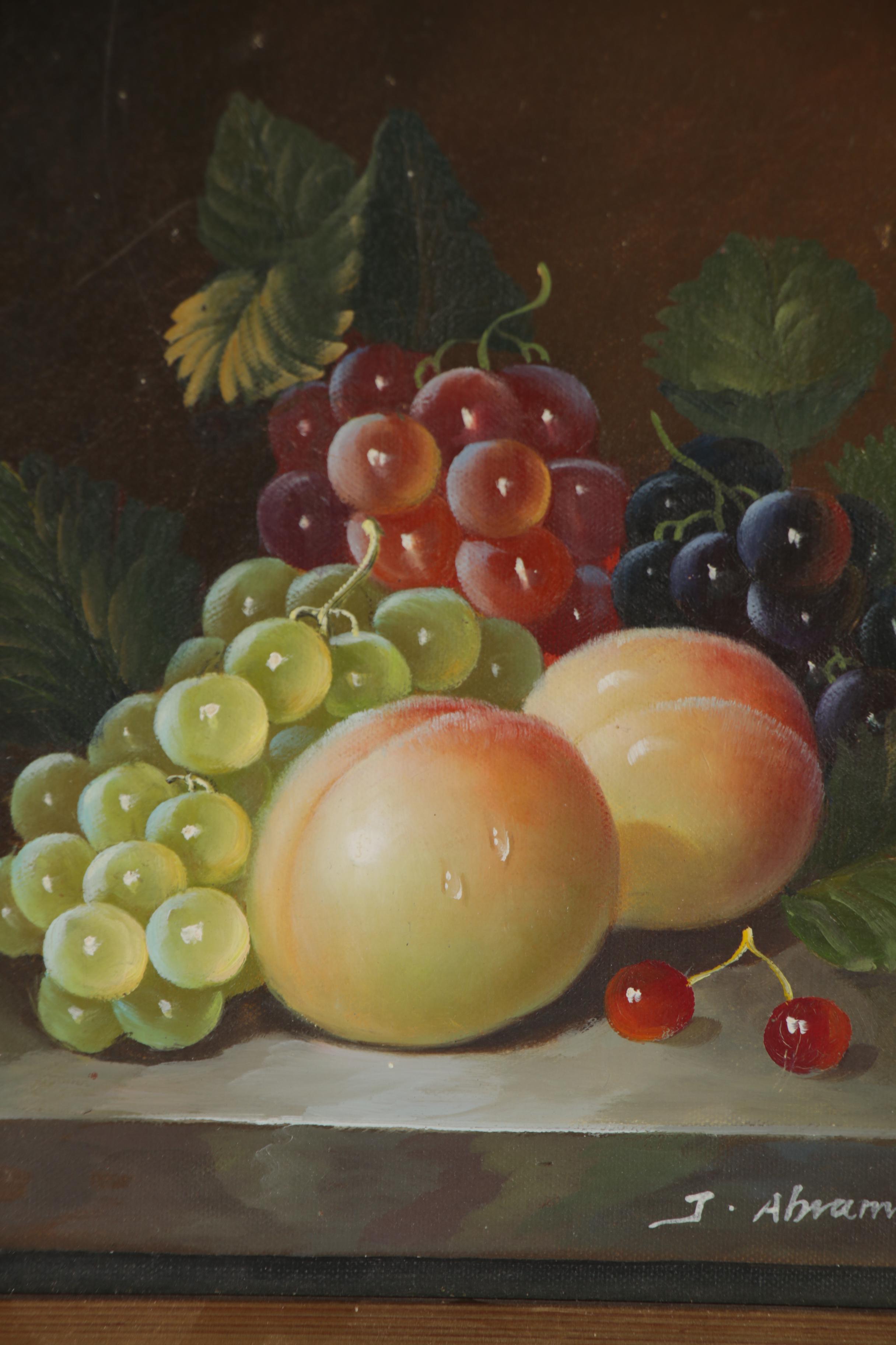 J. Abrams Oil Painting of Still Life with Fruit, Late 20th Century