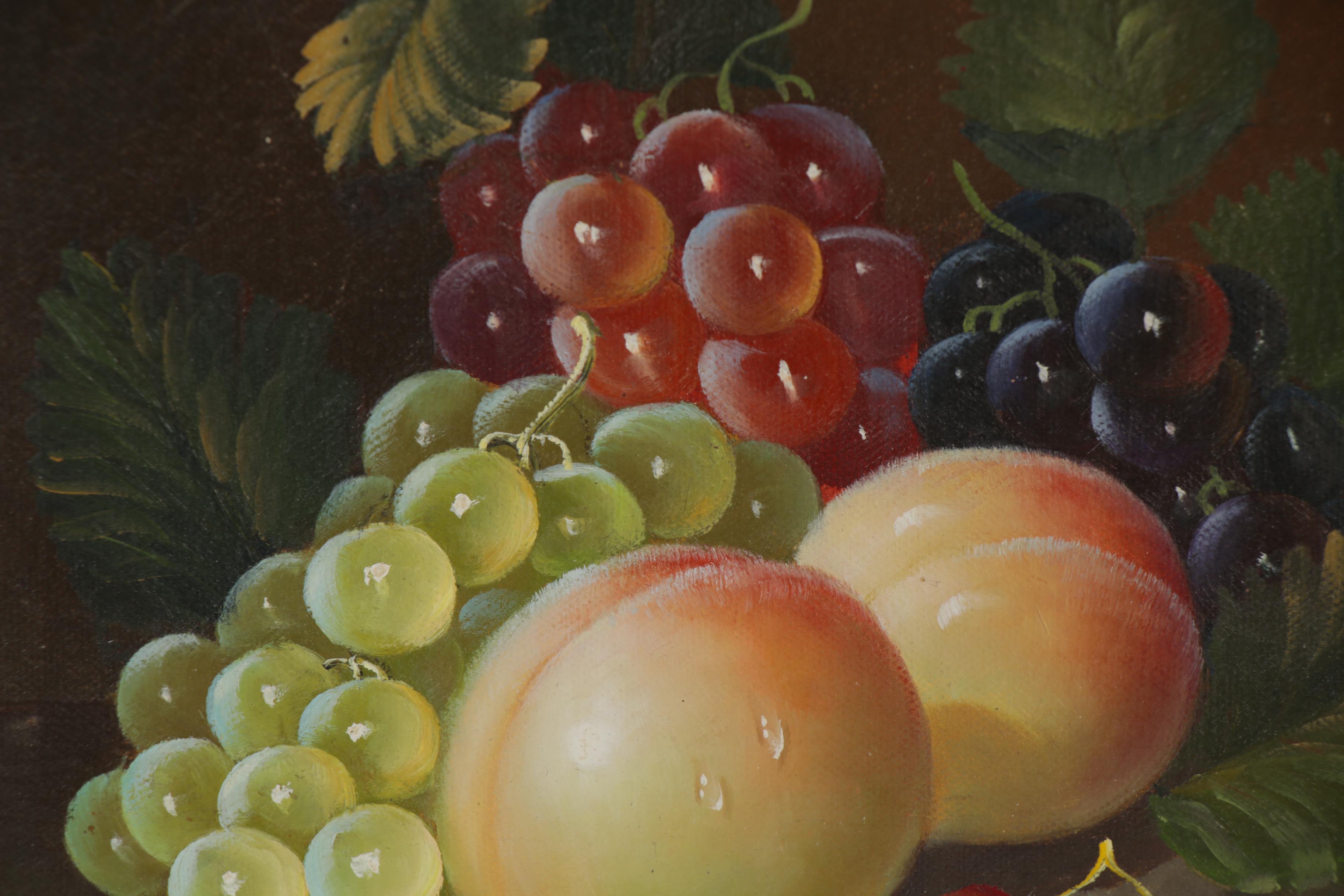 J. Abrams Oil Painting of Still Life with Fruit, Late 20th Century