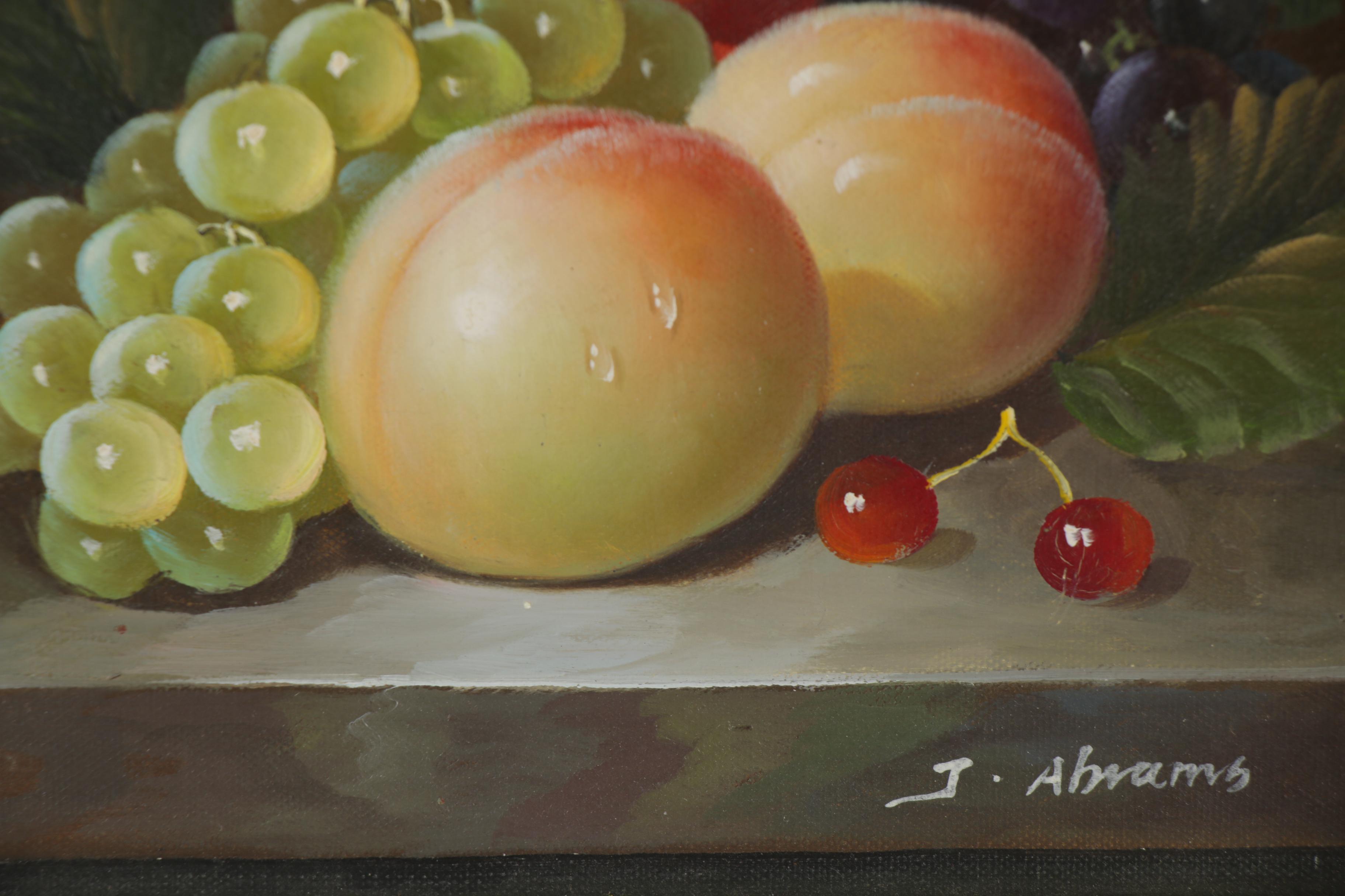 J. Abrams Oil Painting of Still Life with Fruit, Late 20th Century