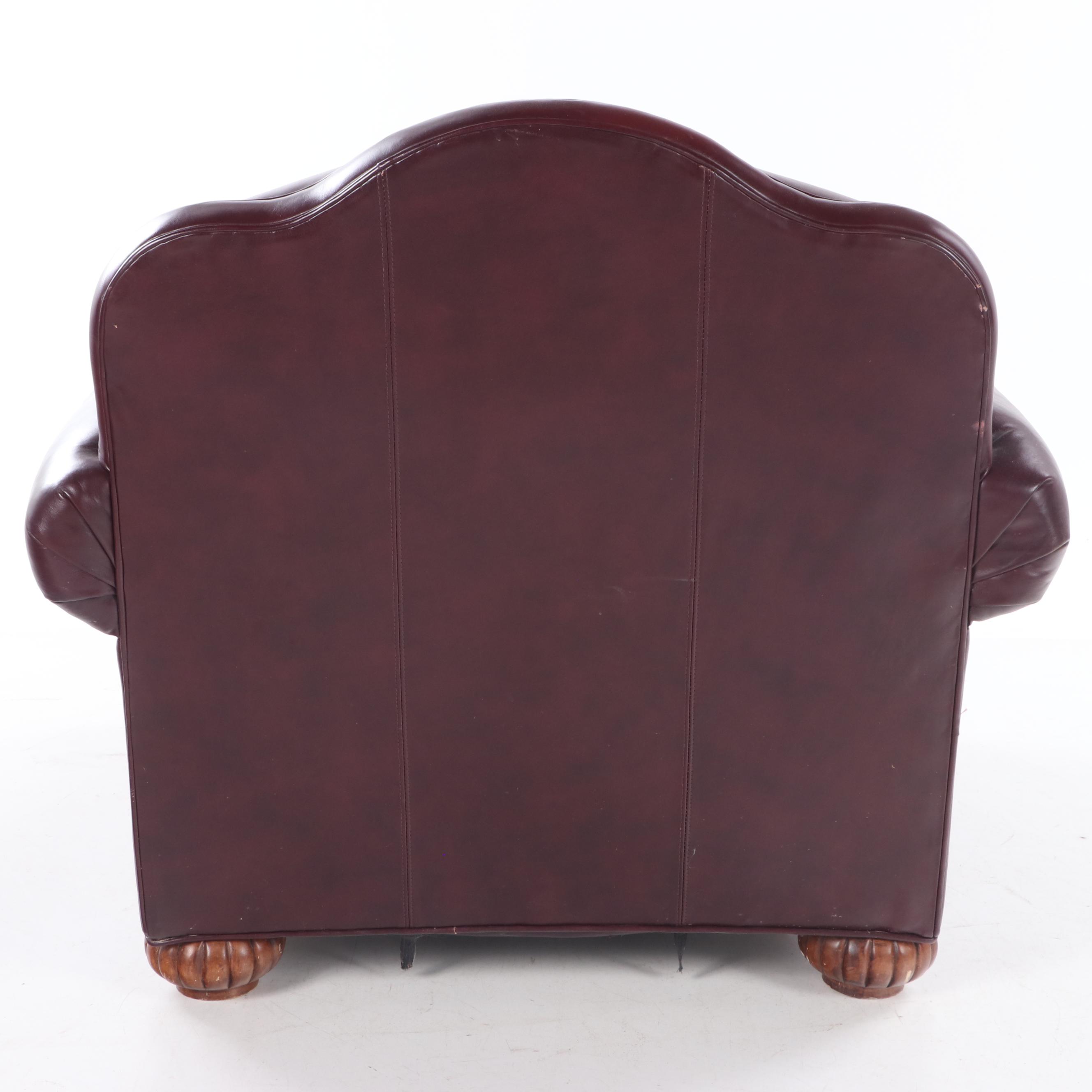 Bob Timberlake Burgundy Leather and Brass-Tacked Club Chair with Ottoman