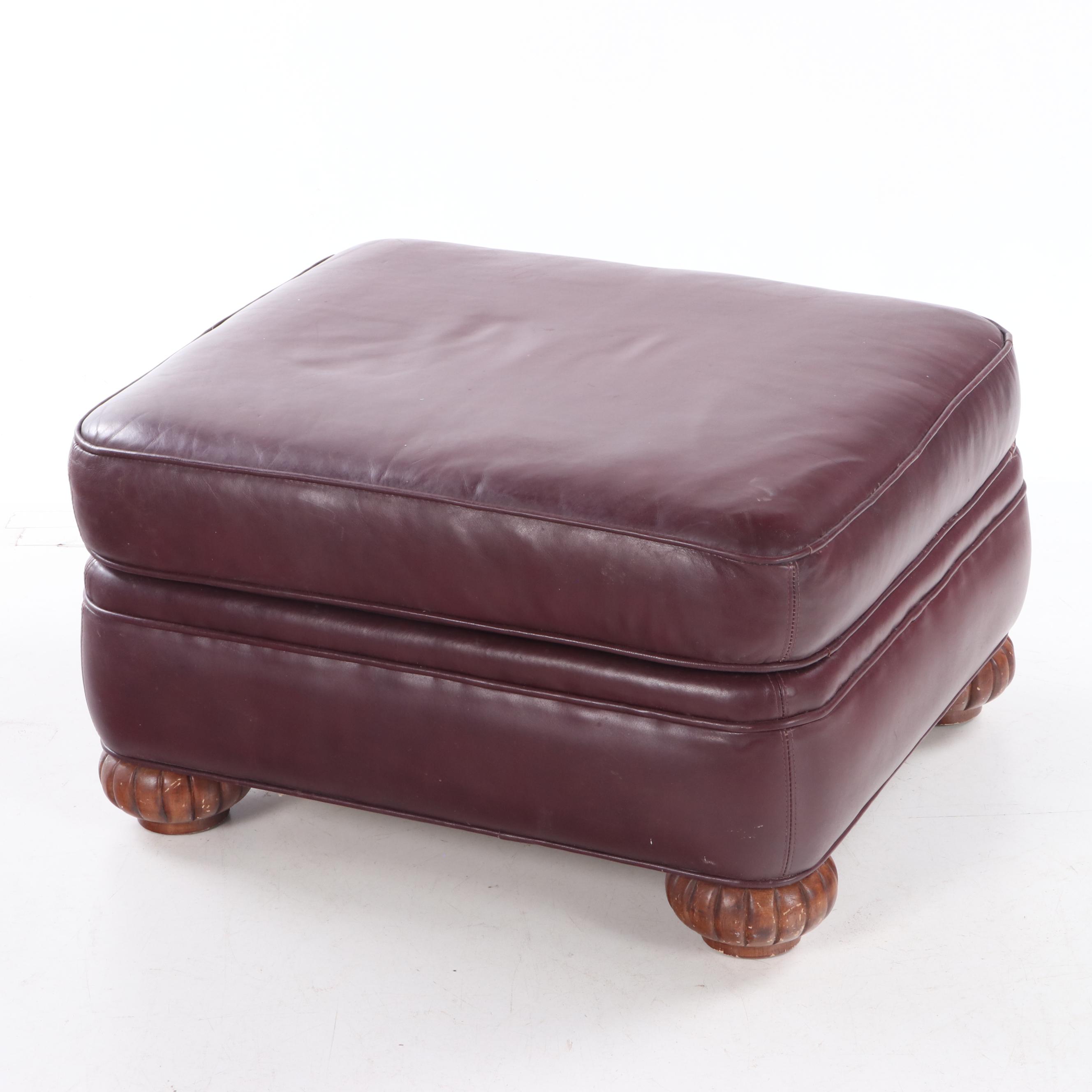 Bob Timberlake Burgundy Leather and Brass-Tacked Club Chair with Ottoman