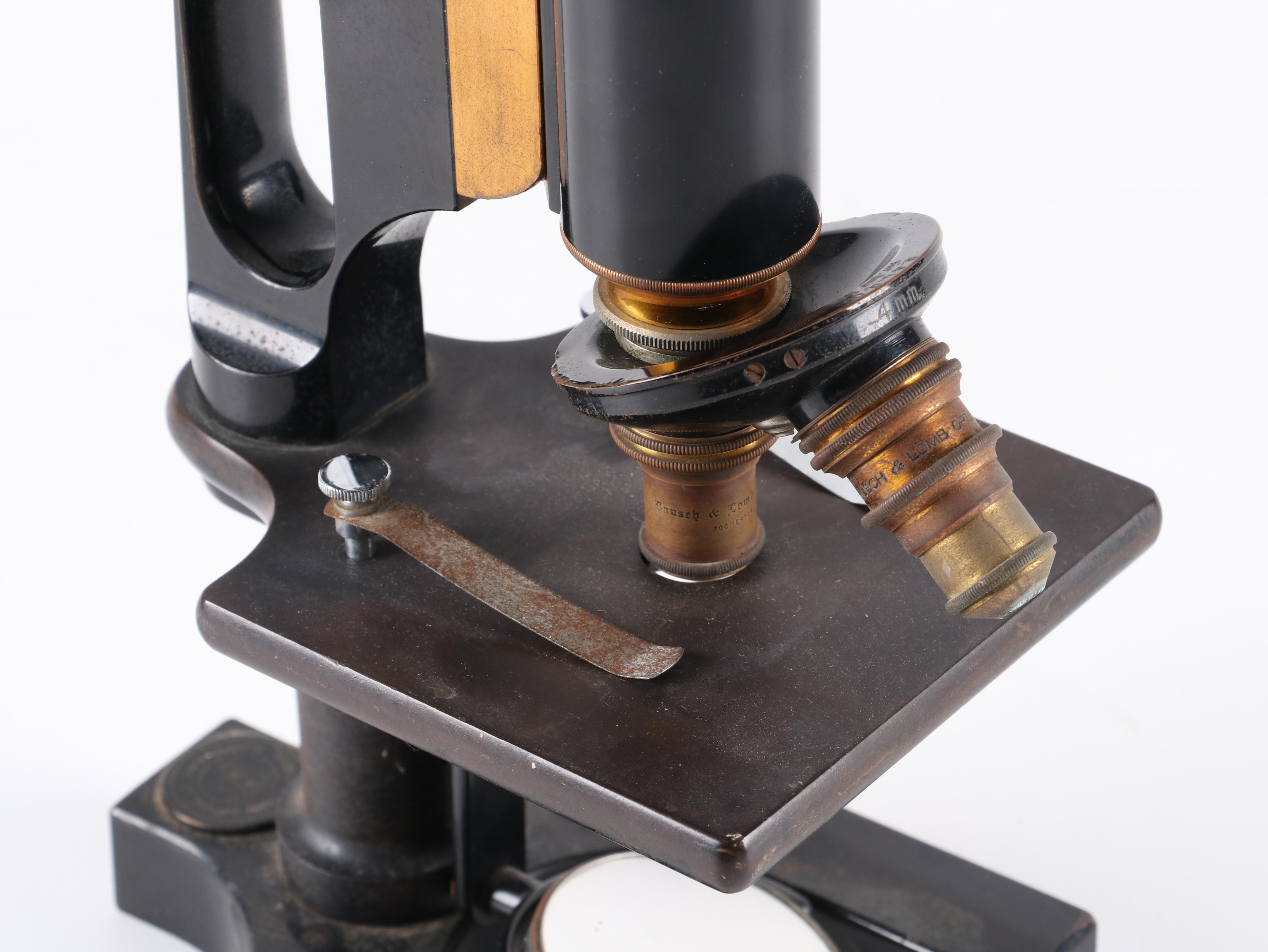 Bausch and Lomb Jug Handle Microscope with Oak Carry Case, Early 20th C