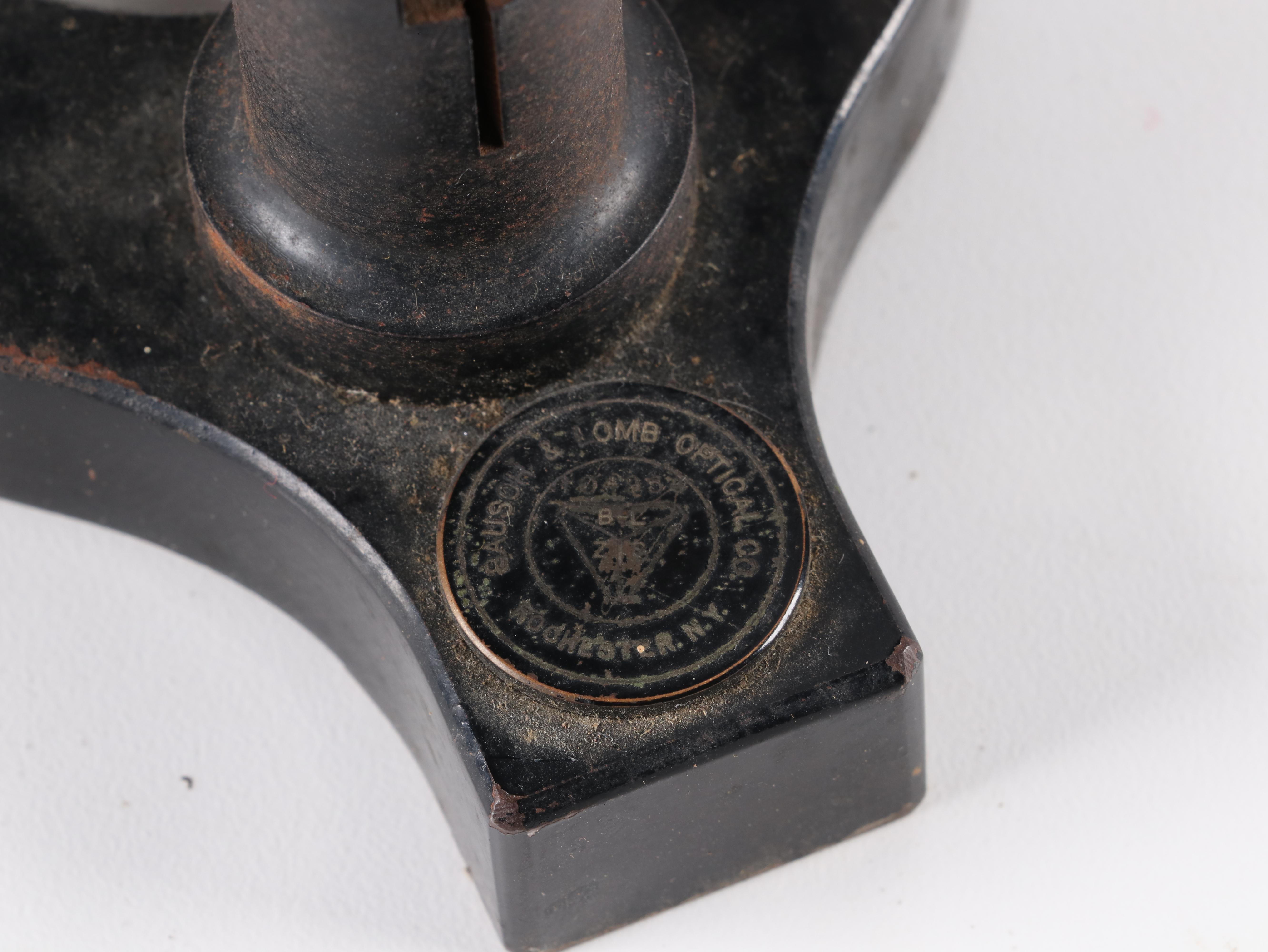 Bausch and Lomb Jug Handle Microscope with Oak Carry Case, Early 20th C