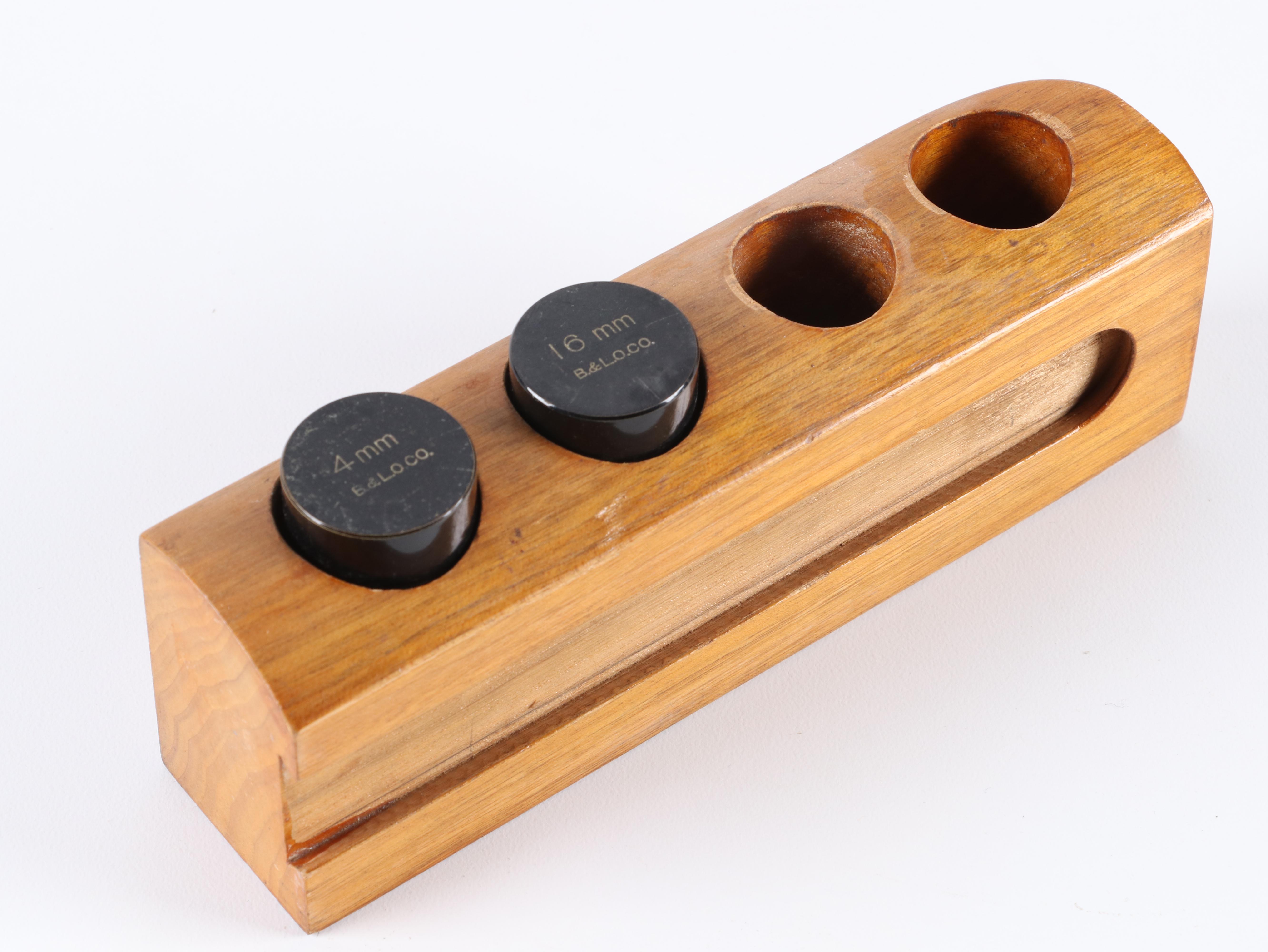 Bausch and Lomb Jug Handle Microscope with Oak Carry Case, Early 20th C