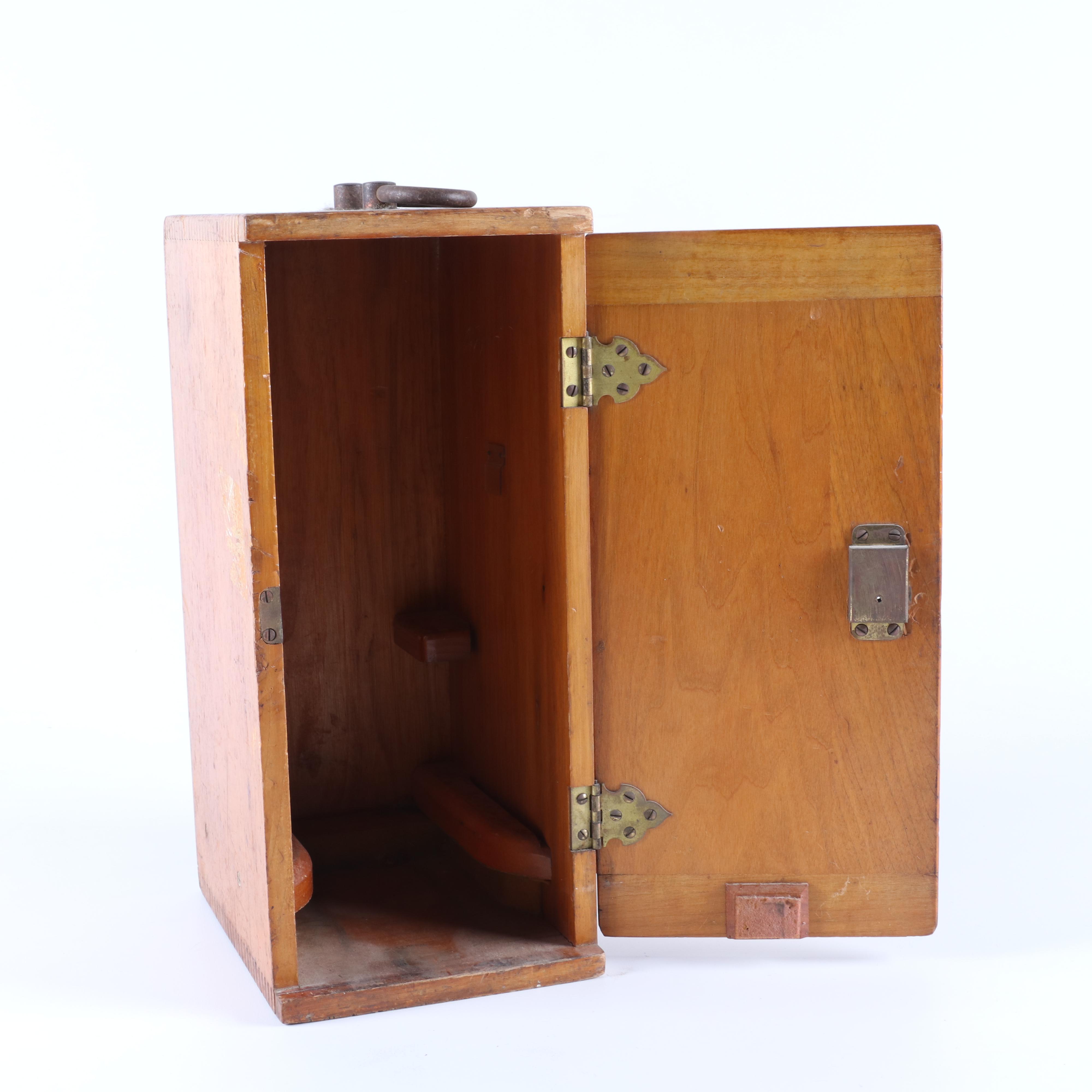 Bausch and Lomb Jug Handle Microscope with Oak Carry Case, Early 20th C