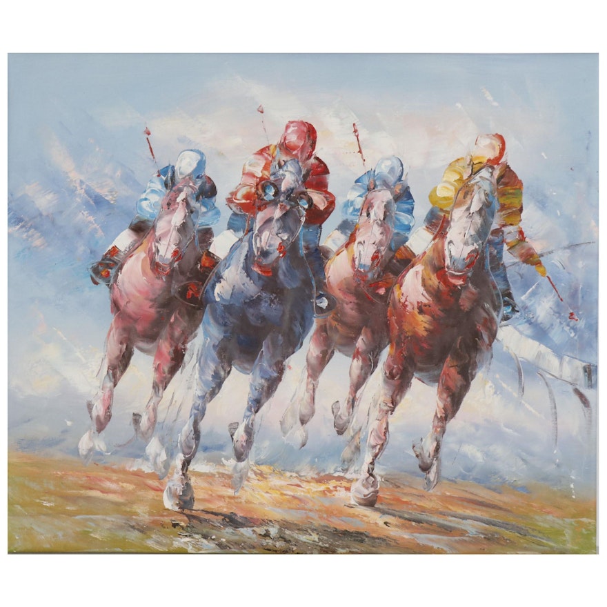 Equine Oil Painting of Jockeys on Horseback