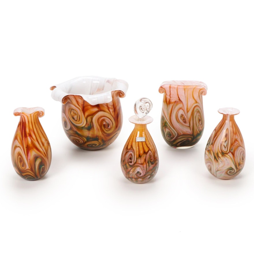 Gozo Maltese "Stone" Art Glass Vases and Perfume Bottle