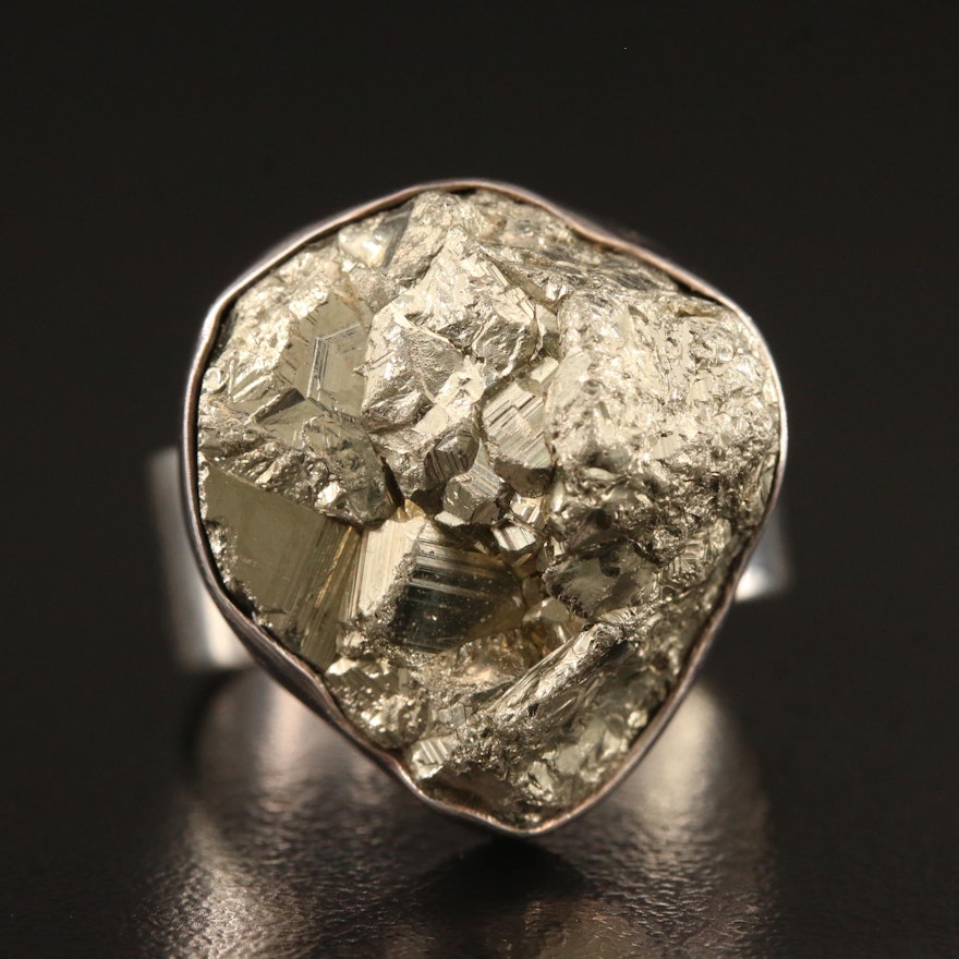 Sterling Silver Pyrite Ring with Open Shank