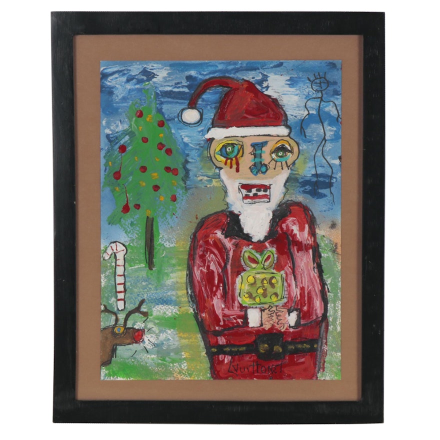 Louis Vuittonet Folk Art Mixed Media Painting of Santa Claus, 21st Century