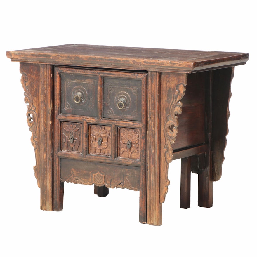 Chinese Carved Hardwood Computer Desk with Hidden Chair