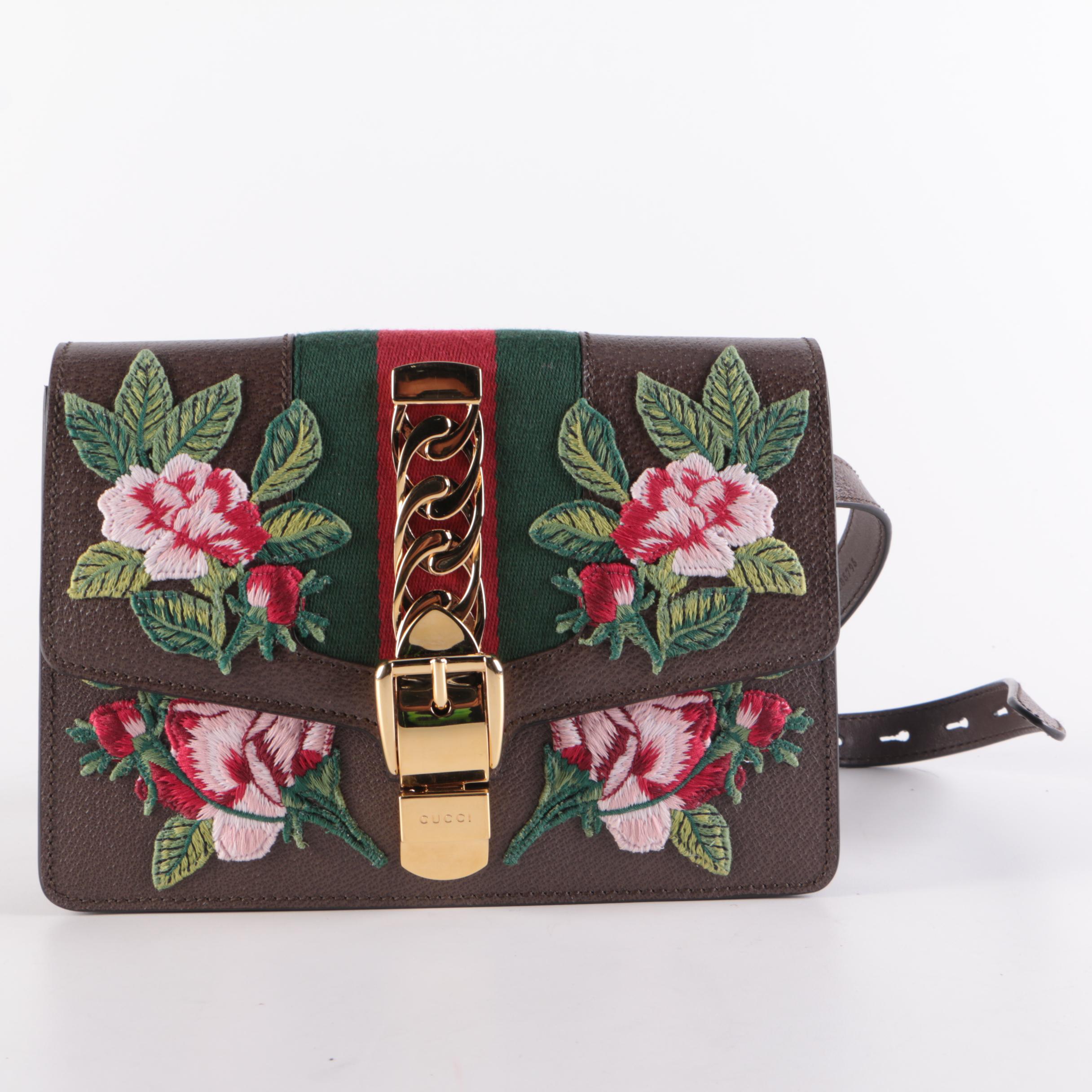 Gucci Sylvie Floral Embroidered Leather Belt Bag