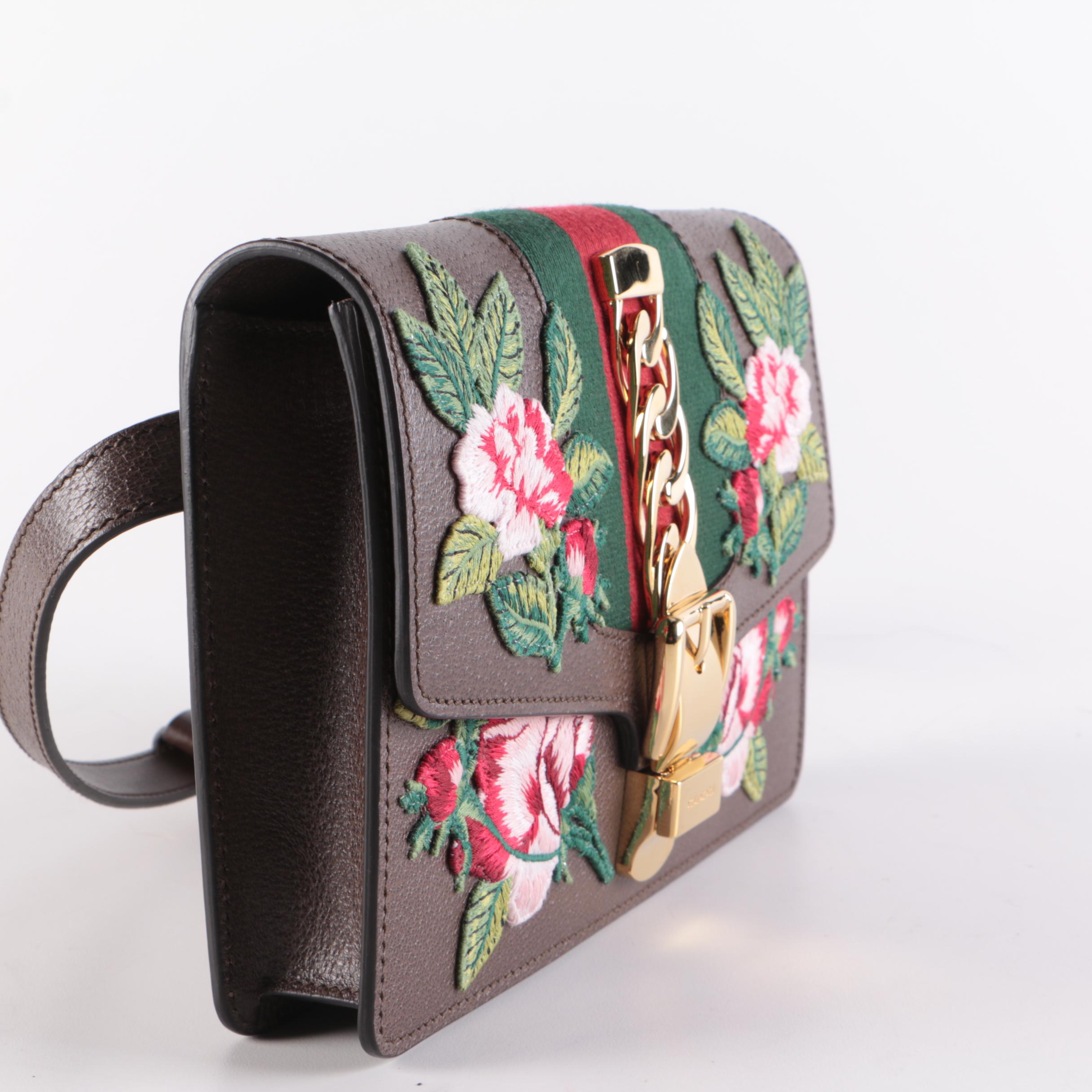 Gucci Sylvie Floral Embroidered Leather Belt Bag