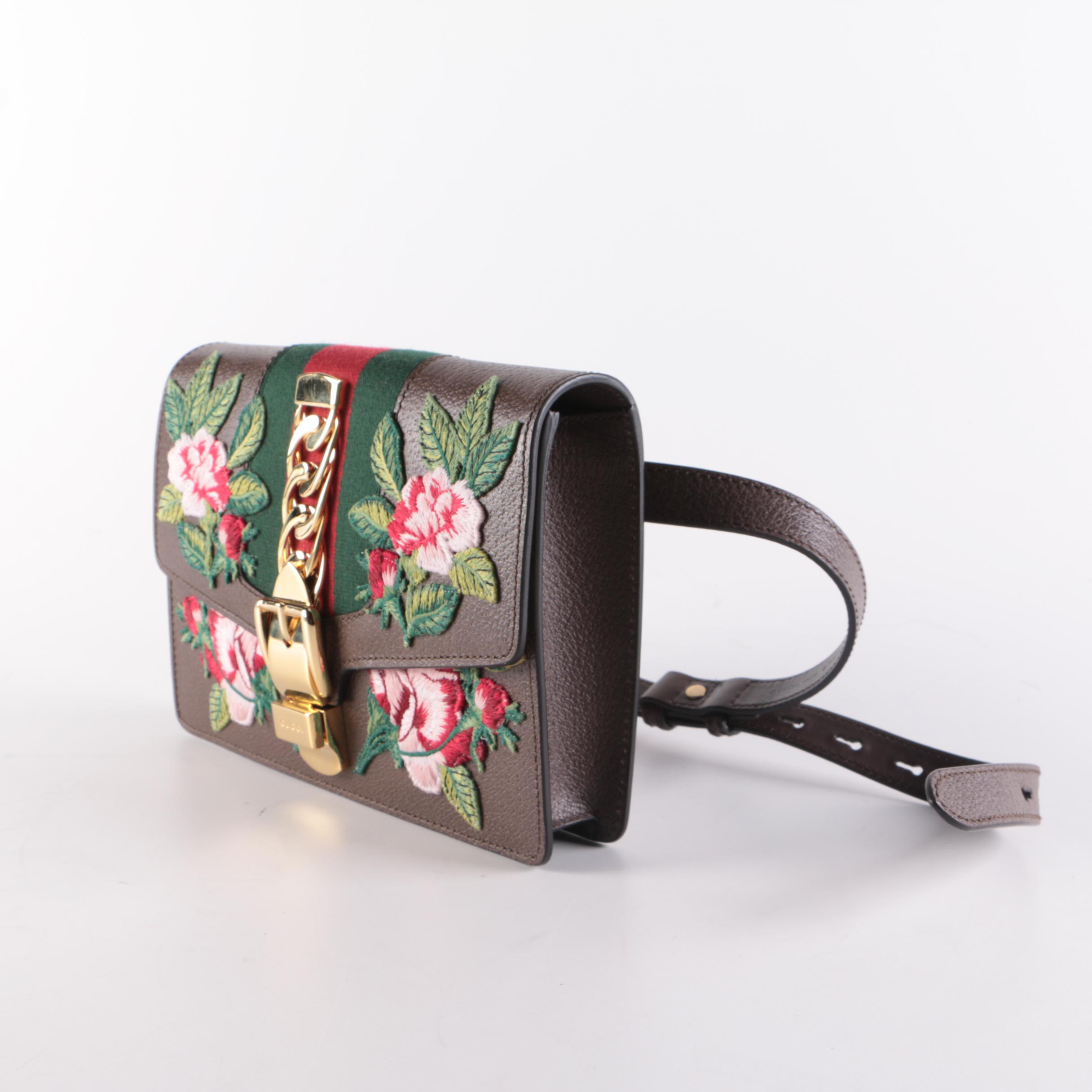 Gucci Sylvie Floral Embroidered Leather Belt Bag