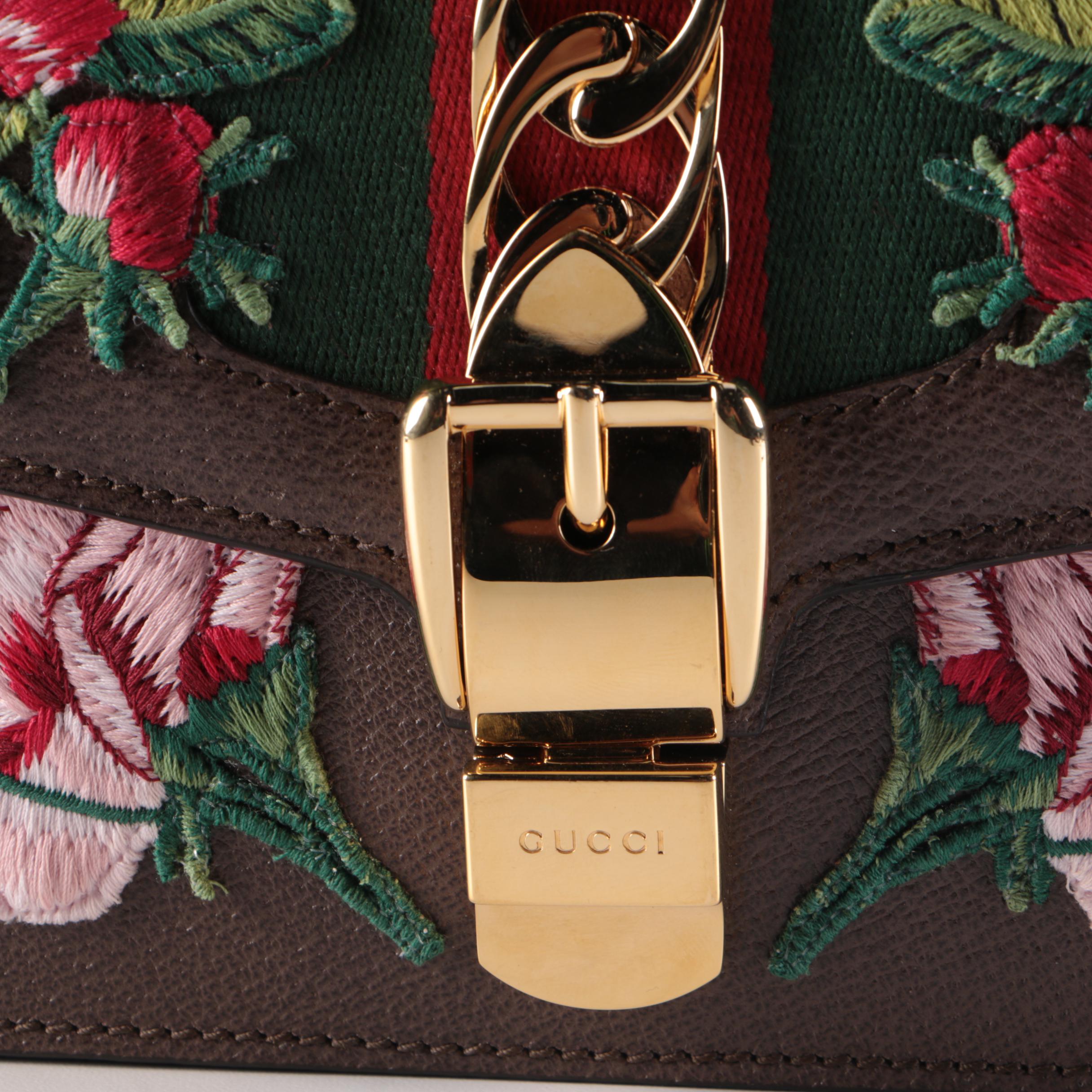 Gucci Sylvie Floral Embroidered Leather Belt Bag